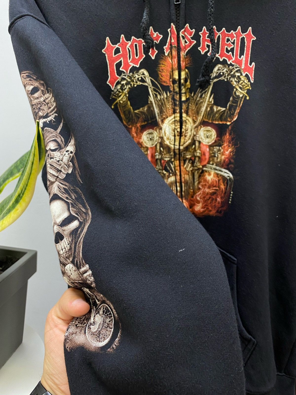 Japanese Brand × Vintage Vintage Y2K Hot AS Hell Burning Skeleton Rider Hoodie Size US L / EU 52-54 / 3 - 15 Thumbnail