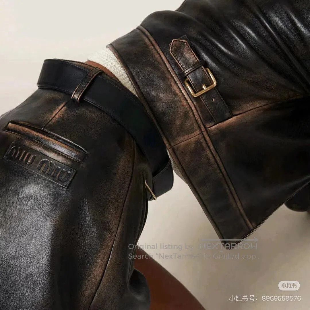 Miu Miu MiuMiu 24SS Brown Distressed Lambskin A. Size 35" - 7 Thumbnail