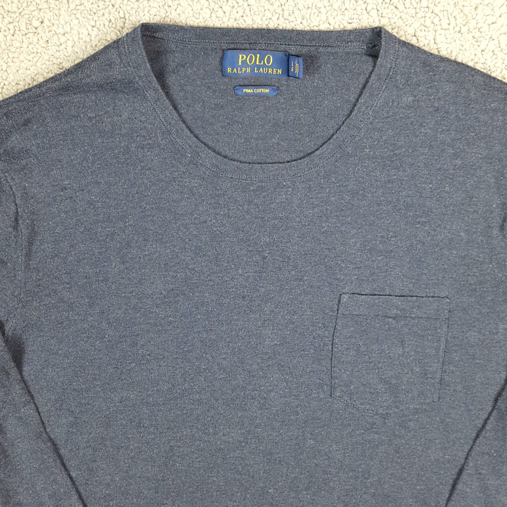 Ralph Lauren VINTAGE Polo Ralph Lauren Long Sleeve Shirt Adult Large Blue Pony Logo Pocket Crewneck 90s 00s Preppy USA Mens Size US L / EU 52-54 / 3 - 2 Thumbnail