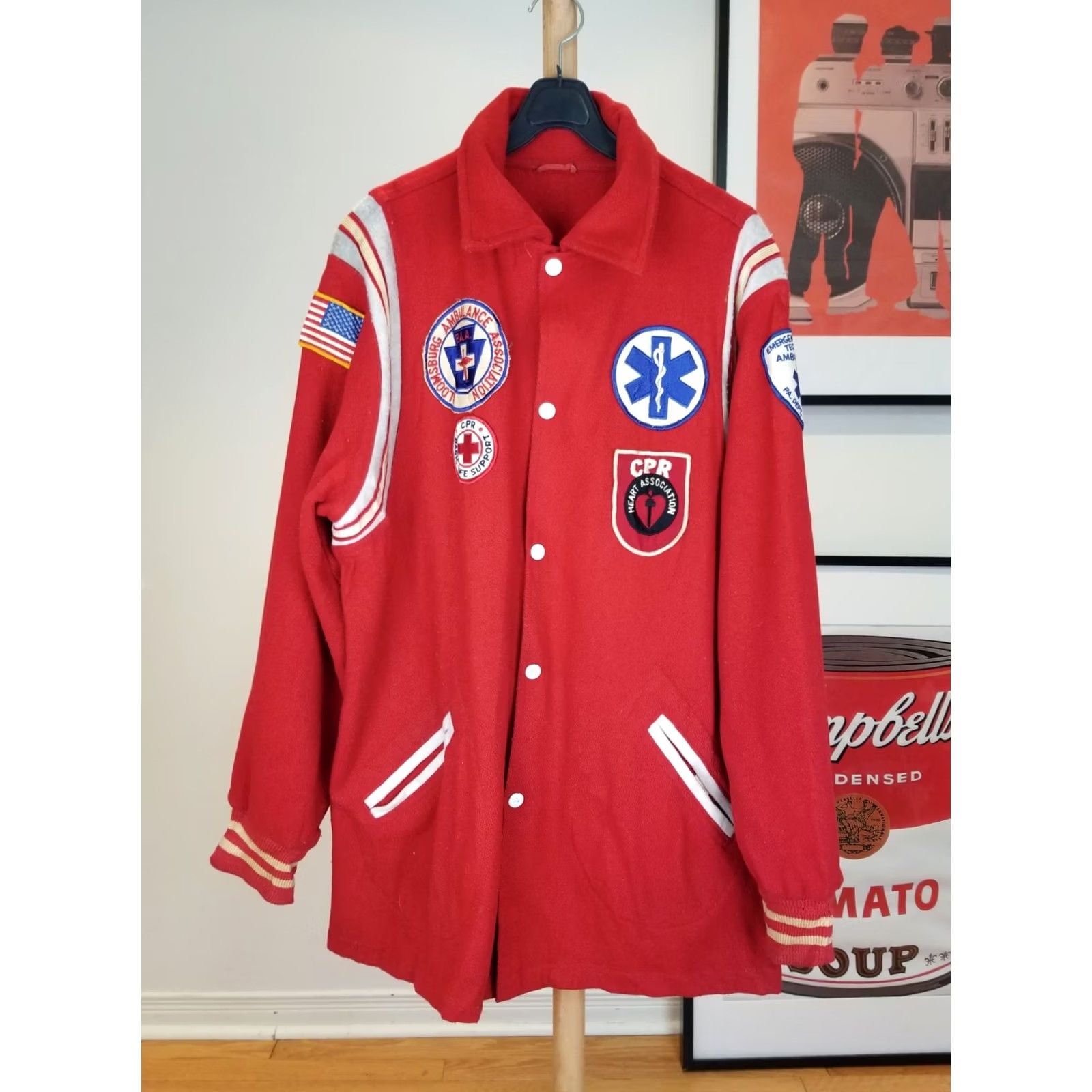 Vintage VINTAGE BLOOMSBURG AMBULANCE CPR RED WOOL VARSITY JACKET SZ 40 MEN Shirt? Size US XXS / EU 40 - 2 Thumbnail