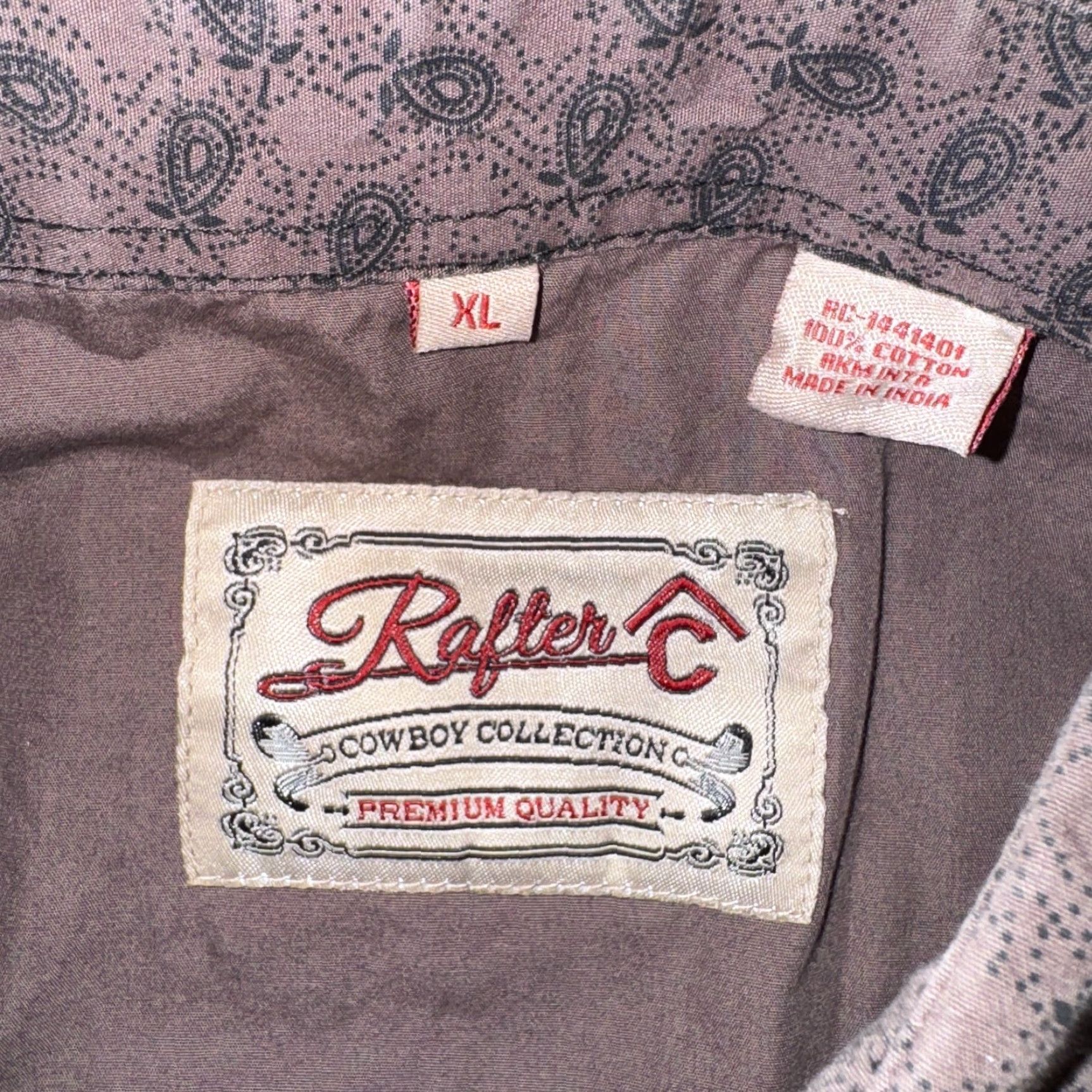 Vintage Rafter C Brown Paisley Western Pearl Snap Shirt XL Cowboy Rodeo Long Sleeve Button Up Mens Casual Size US XL / EU 56 / 4 - 2 Thumbnail