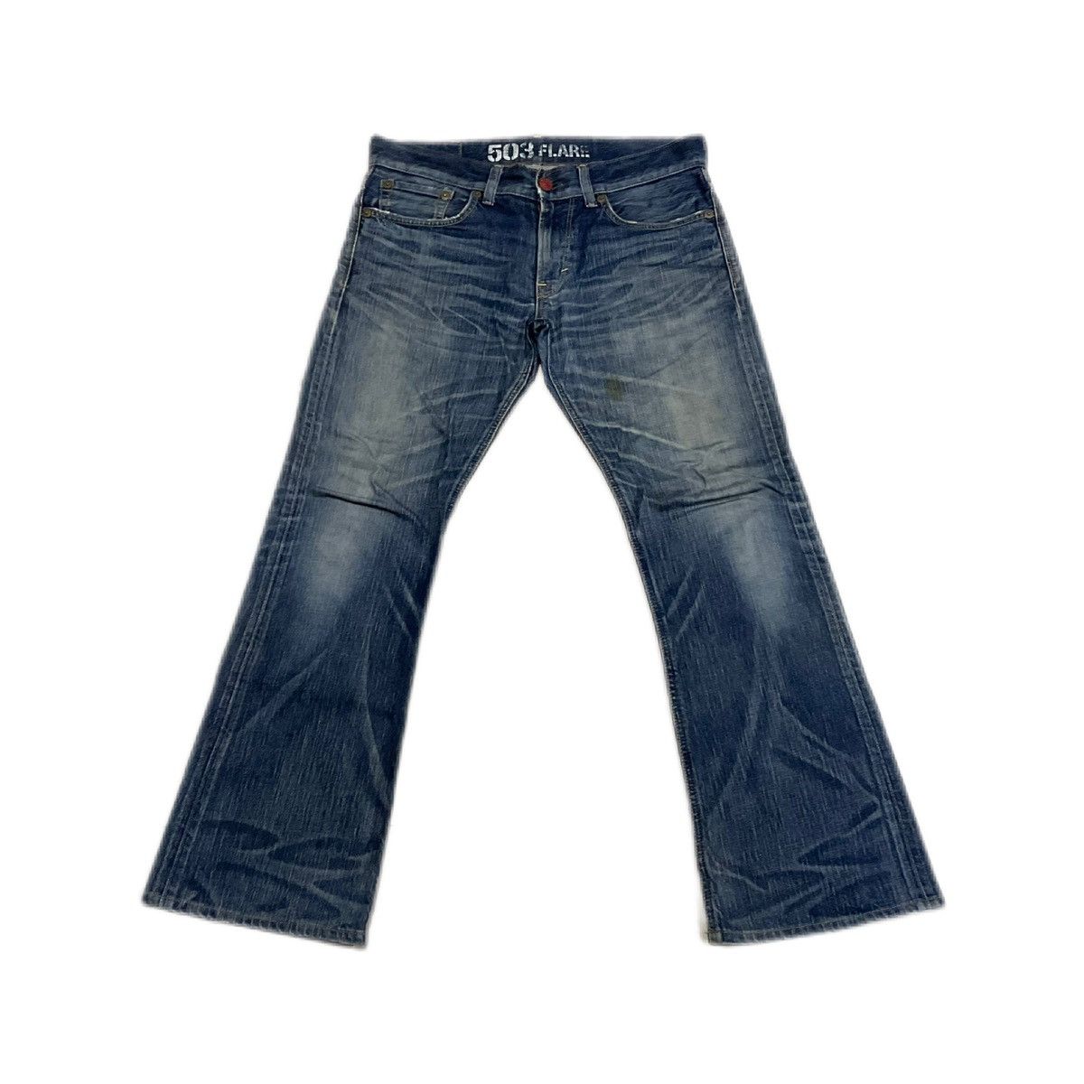 If Six Was Nine × Japanese Brand 🔥Sick Y2K Edwin 503 Flare Denim Distressed Faded Size US 36 / EU 52 - 1 Thumbnail