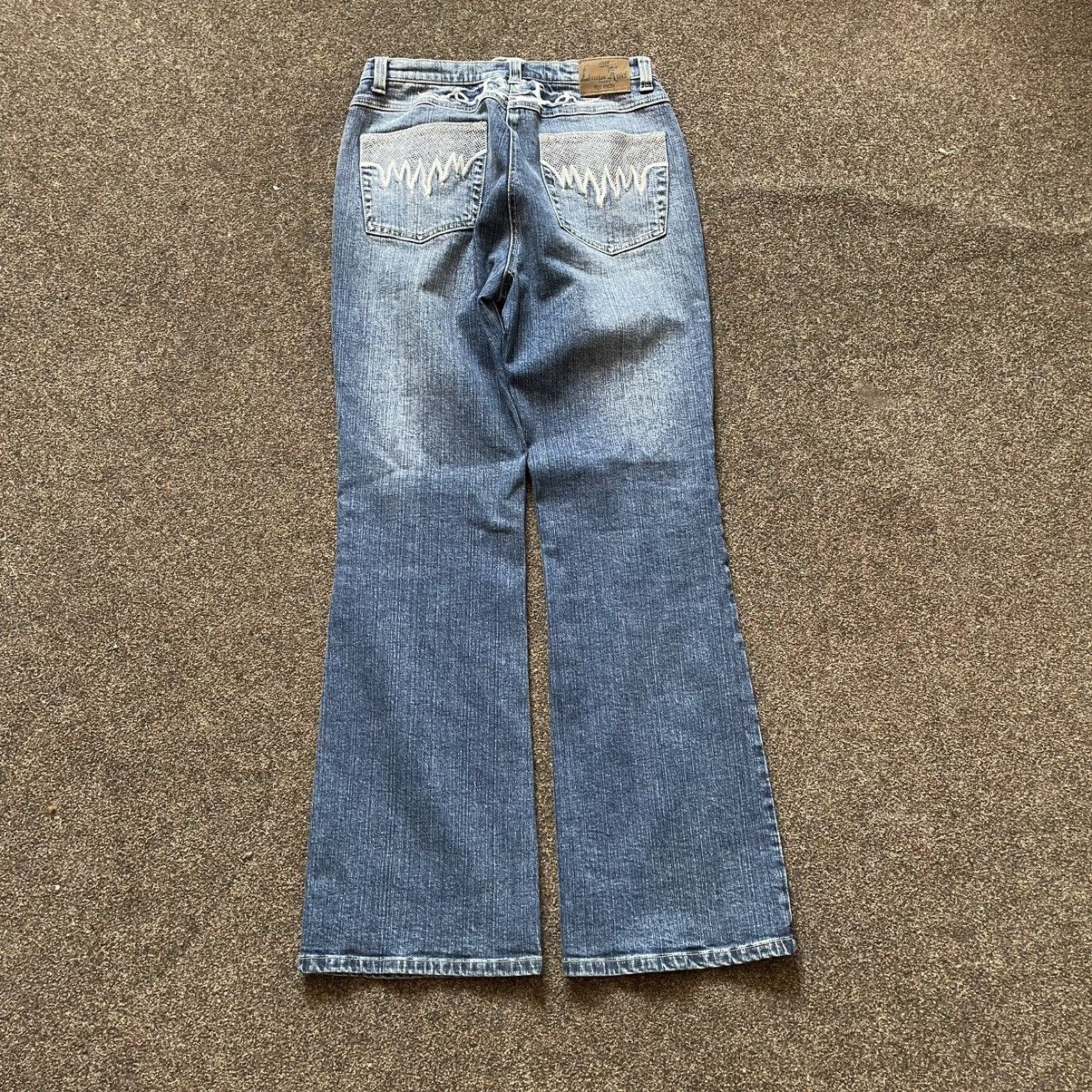 Vintage vintage pants bootcut jeans Y2K flared skulls fade Size 35" - 3 Thumbnail