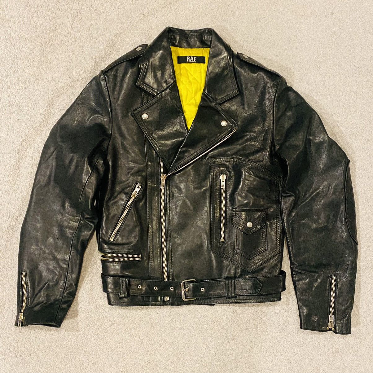 2006 Raf Simons Italy Black Perfecto Leather Jacket Size 46