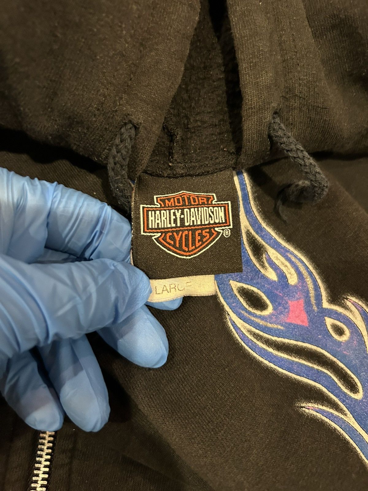 Harley Davidson Vintage Harley Davidson blue flames black zip-up hoodie Size US L / EU 52-54 / 3 - 4 Thumbnail