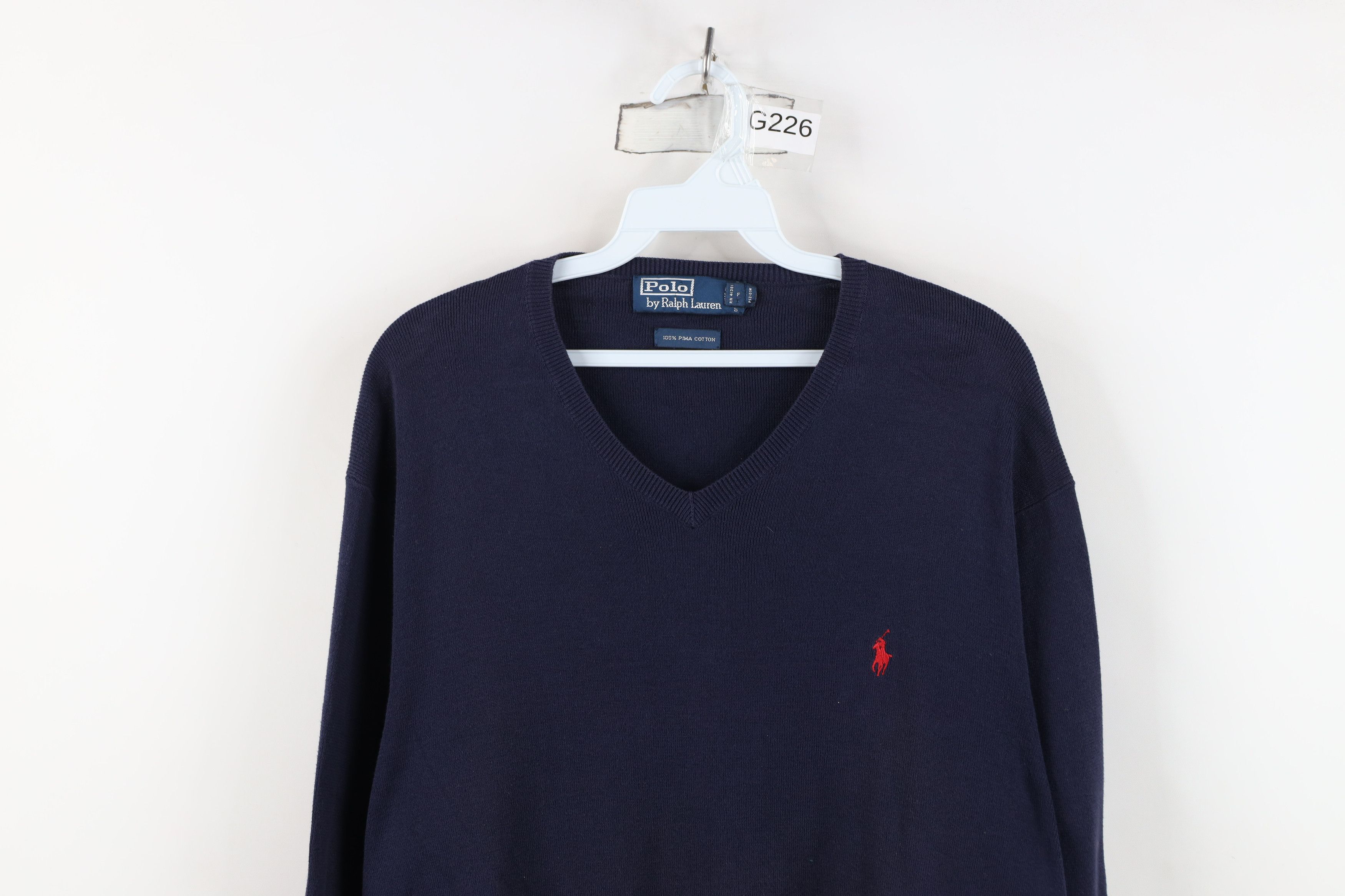 Ralph Lauren Vintage 90s Ralph Lauren Cotton Knit V-Neck Sweater Blue Size US L / EU 52-54 / 3 - 2 Thumbnail