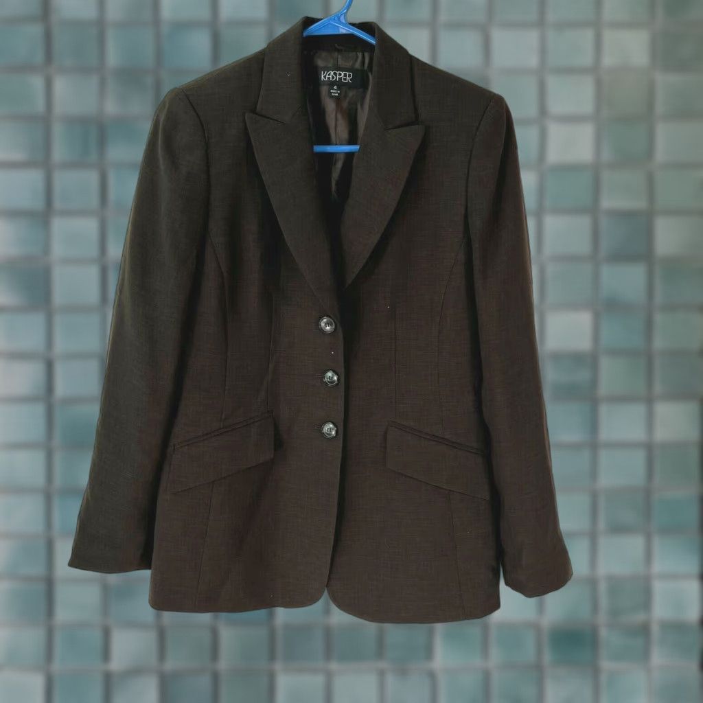 Kasper Kasper Womens Blazer Jacket Notch Brown Three-Button Long Sleeve Size 4 Size S / US 4 / IT 40 - 1 Thumbnail