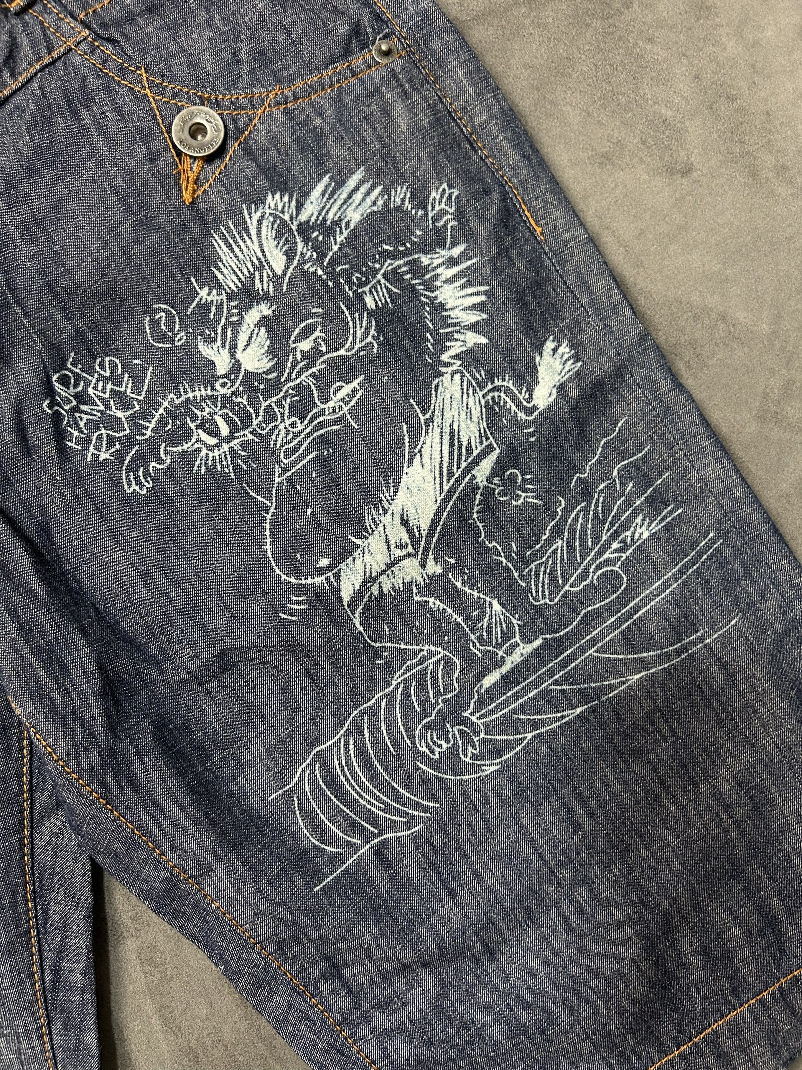 Ed Hardy × Vintage Rare Vintage Y2k Ed Hardy Skull Print Denim Shorts 34 Size US 26 / EU 42 - 5 Thumbnail