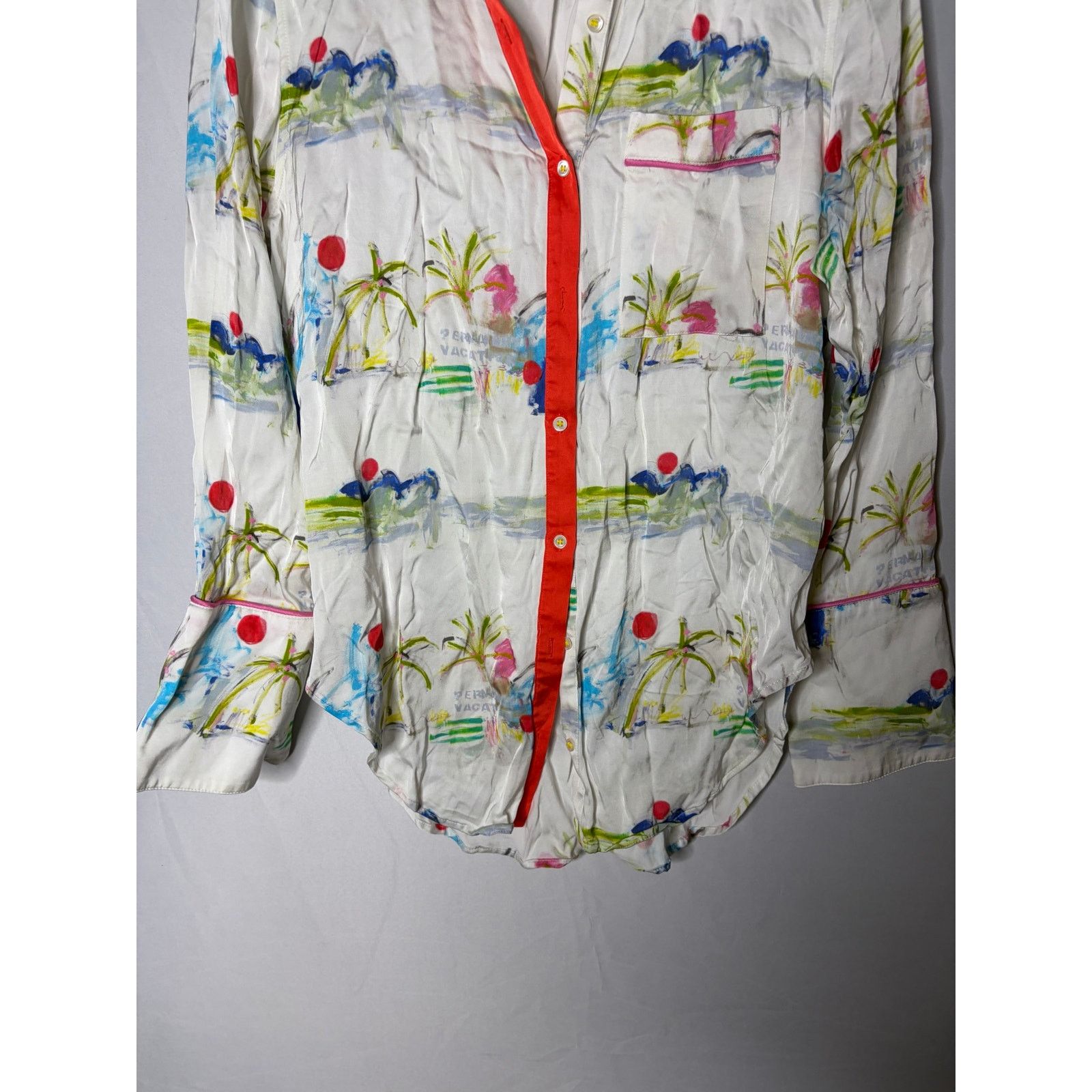 Other Kerri Rosenthal vacation beach print Satin Button Down Shirt Size M / US 6-8 / IT 42-44 - 3 Thumbnail