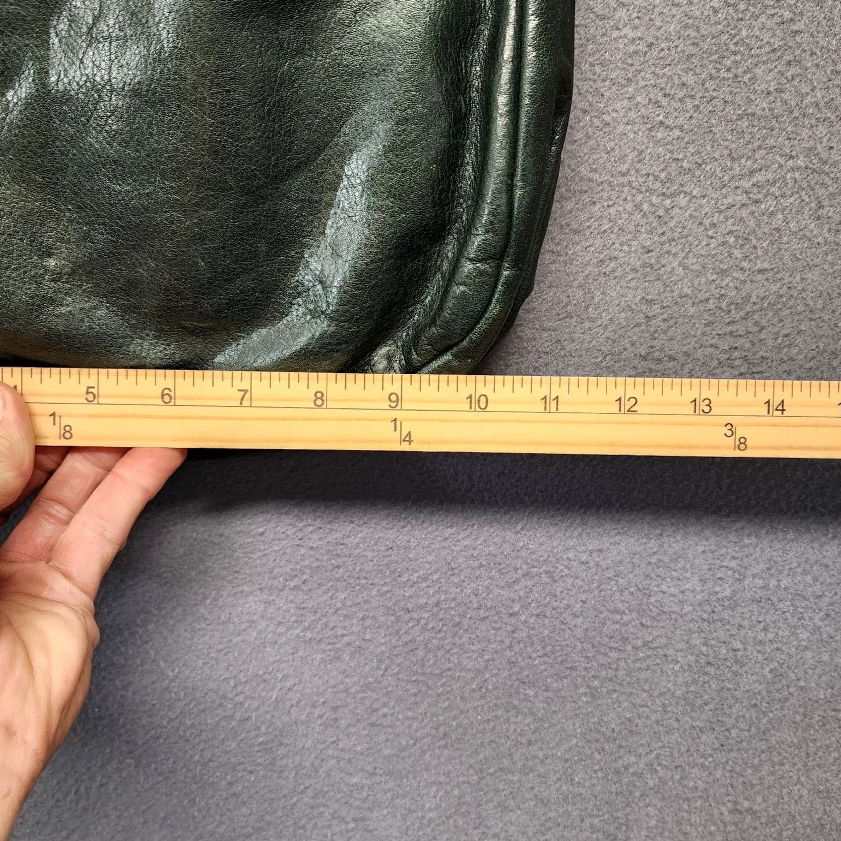 Vintage Leather Shoulder Bag Dark Green Flap Pocket Zip Compartments Medium Purse Womens Shoulder Bag Size ONE SIZE - 6 Thumbnail