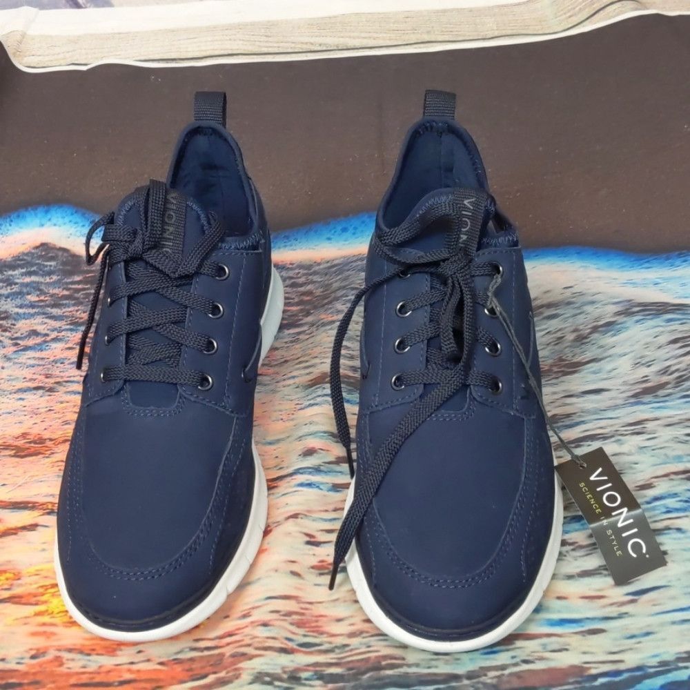 Vionic VIONIC men's fresh Damian blue leather shoes 7 Size US 7 / EU 40 - 3 Thumbnail