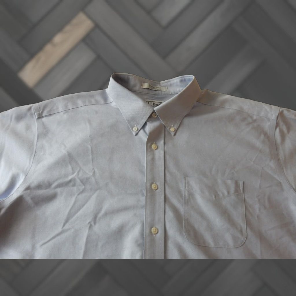 Vintage L.L. Bean Dress Shirt Men Short Sleeve 18 Size Cotton Oxford Blue Solid 27" Chest 34.5" Length Mens Size 48R - 1 Thumbnail
