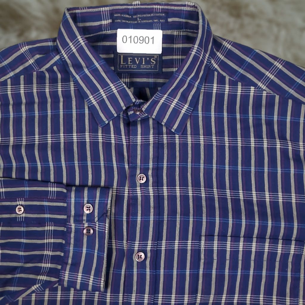 Levi's Levi's Shirt Mens Large Blue Plaid Long Sleeve Button-Up Cotton Blend Size US L / EU 52-54 / 3 - 1 Thumbnail