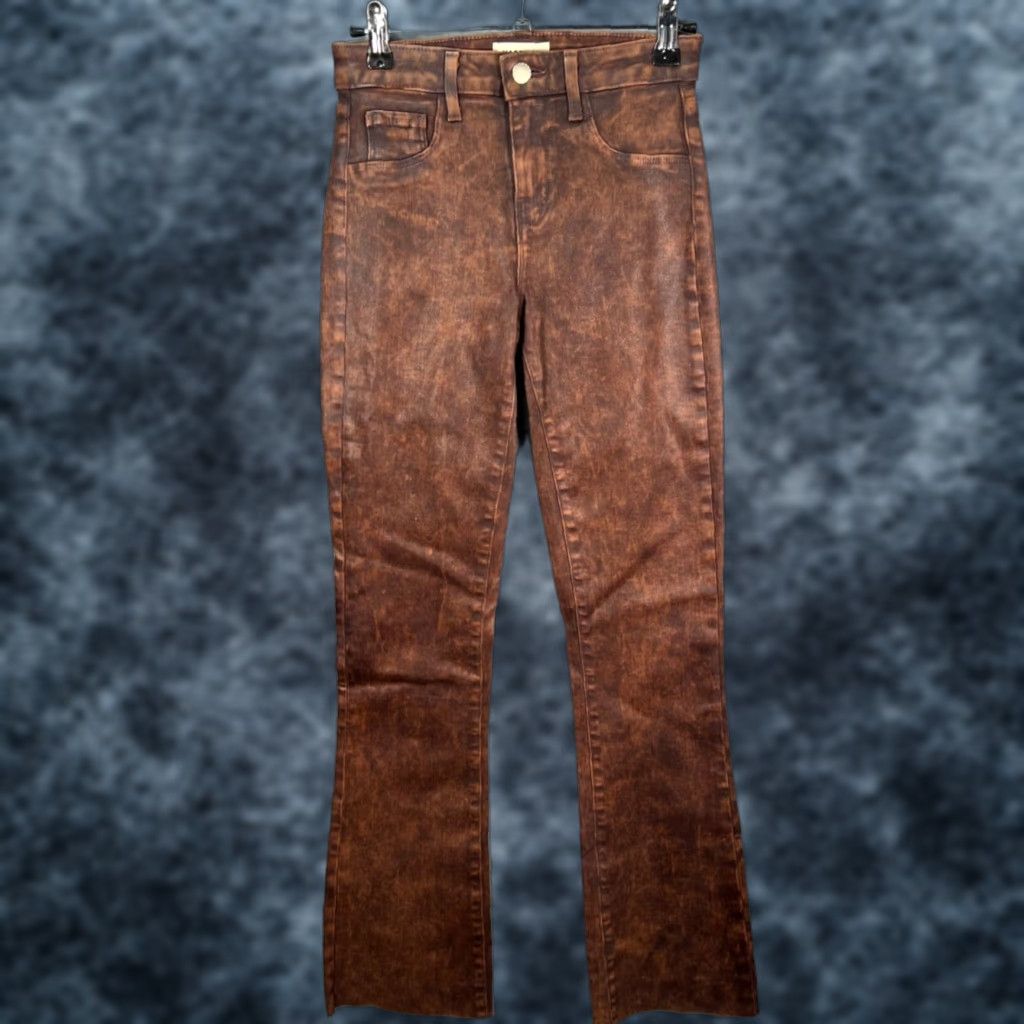 L'AGENCE VINTAGE L'AGENCE Jeans Flared Womens 23 Brown Faux Leather Distressed Look 5-Pocket Denim Size 40" / US 18 - 1 Thumbnail