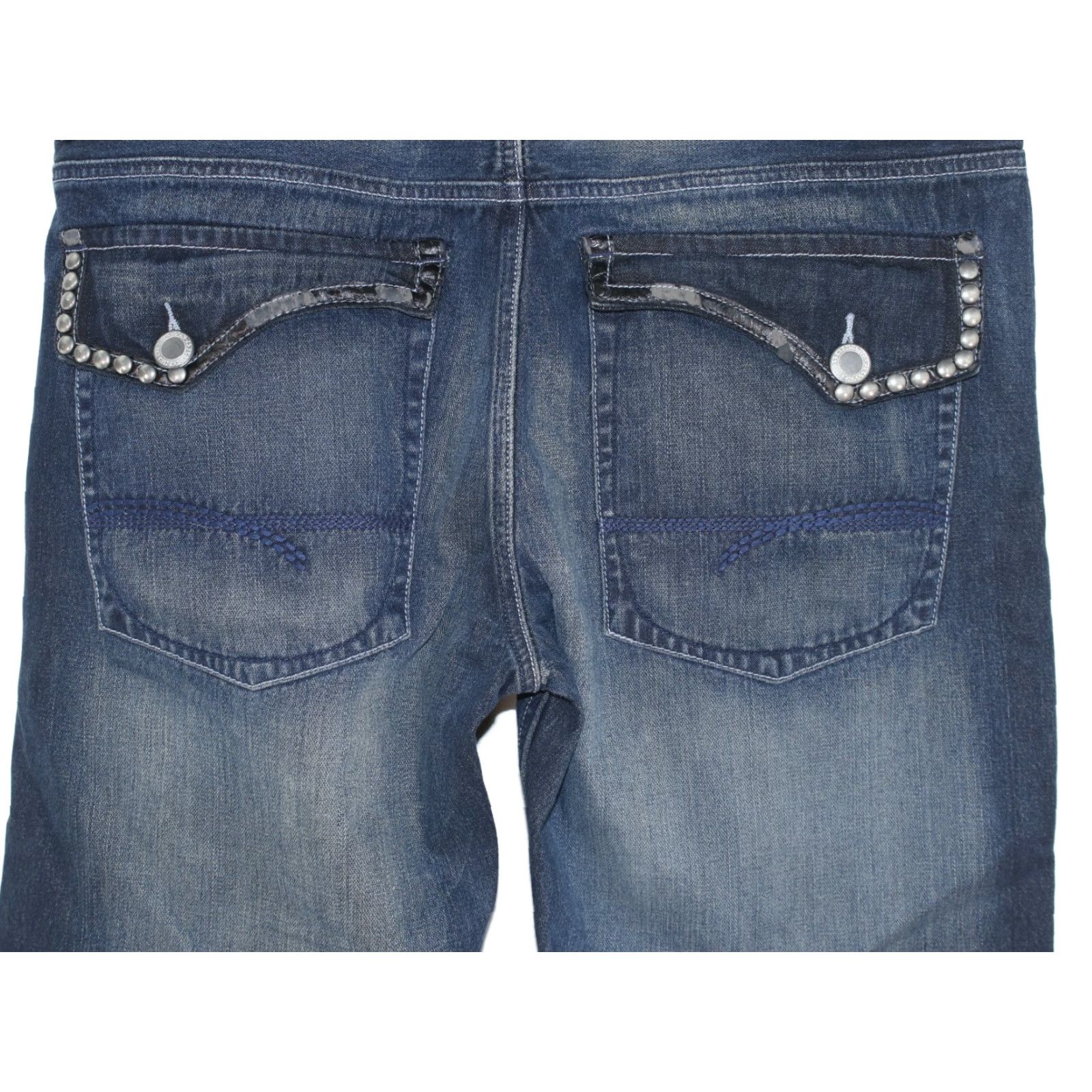 Denime GST Denim Jeans Men's Size 40 Blue Rivet Stud Flap Back Pockets 40X30 Jeans Mens Size 40 Blue Denim Studded Back Pockets GST Regular Bootcut 40X30 Size US 40 / EU 56 - 2 Thumbnail