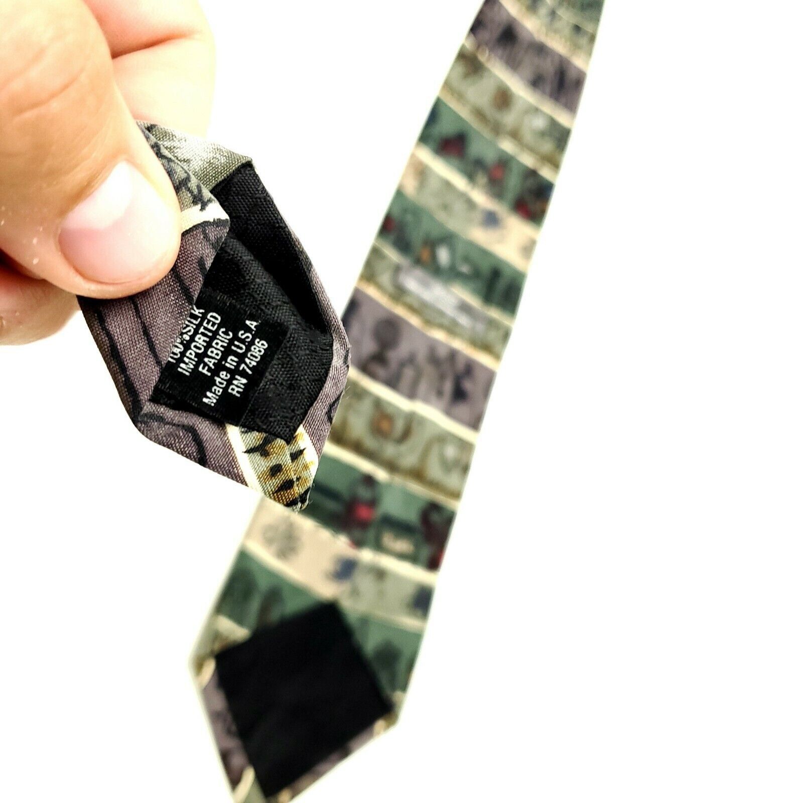 Vintage MBP Silk Tie Novelty Print Wine Floral Green Wide Size ONE SIZE - 4 Thumbnail