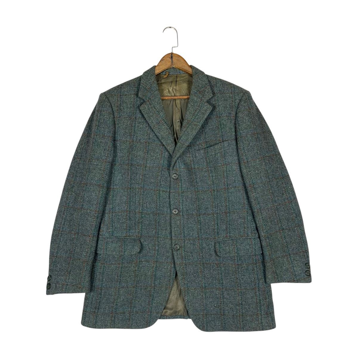 Harris Tweed Vintage 80s Harris Tweed Atelier Torino Blue Grey Plaid Wool Size 52R - 2 Thumbnail