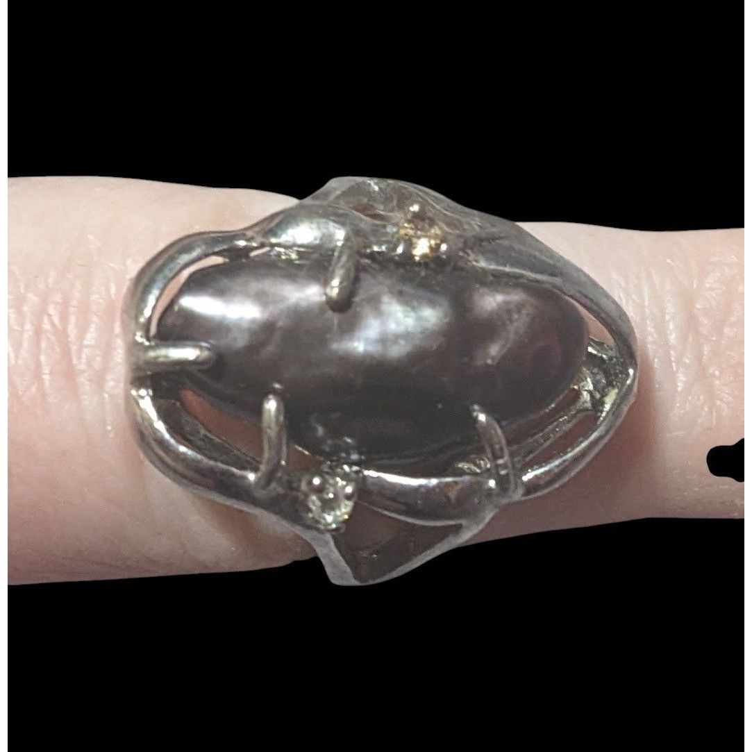 Other Vintage Purple Encased Silver Tone Cage Ring With Clear Gem Size ONE SIZE - 13 Thumbnail