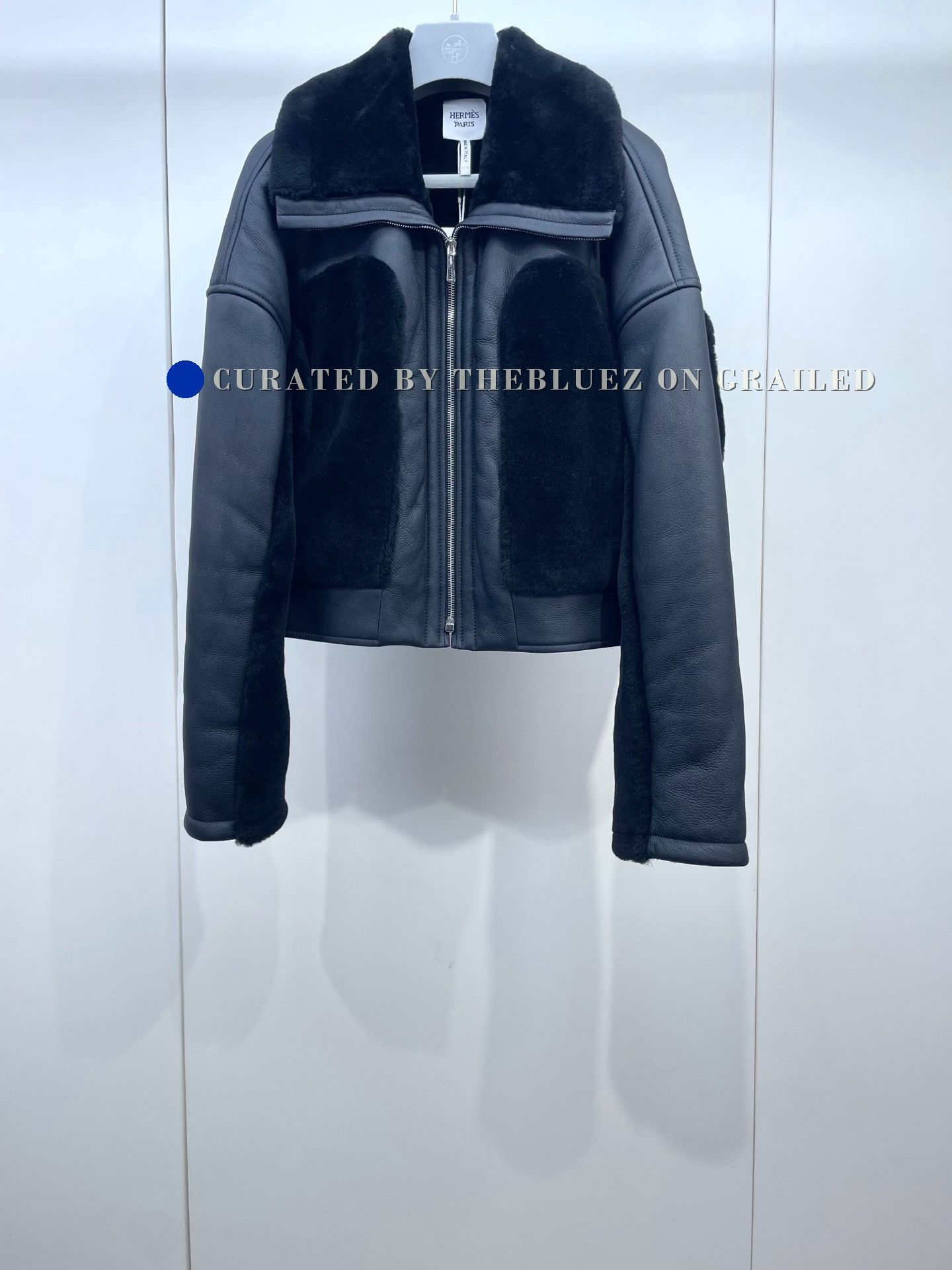 Hermes Shearling Fur Leather Jacket in Black, Women's