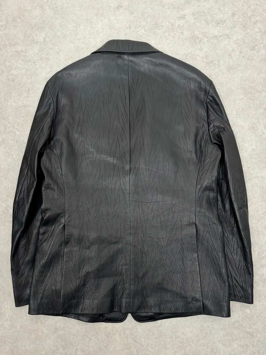 Armani Collezioni 2010s Armani Leaves Embossed Black Leather Blazer Jacket Size 44R - 7 Thumbnail