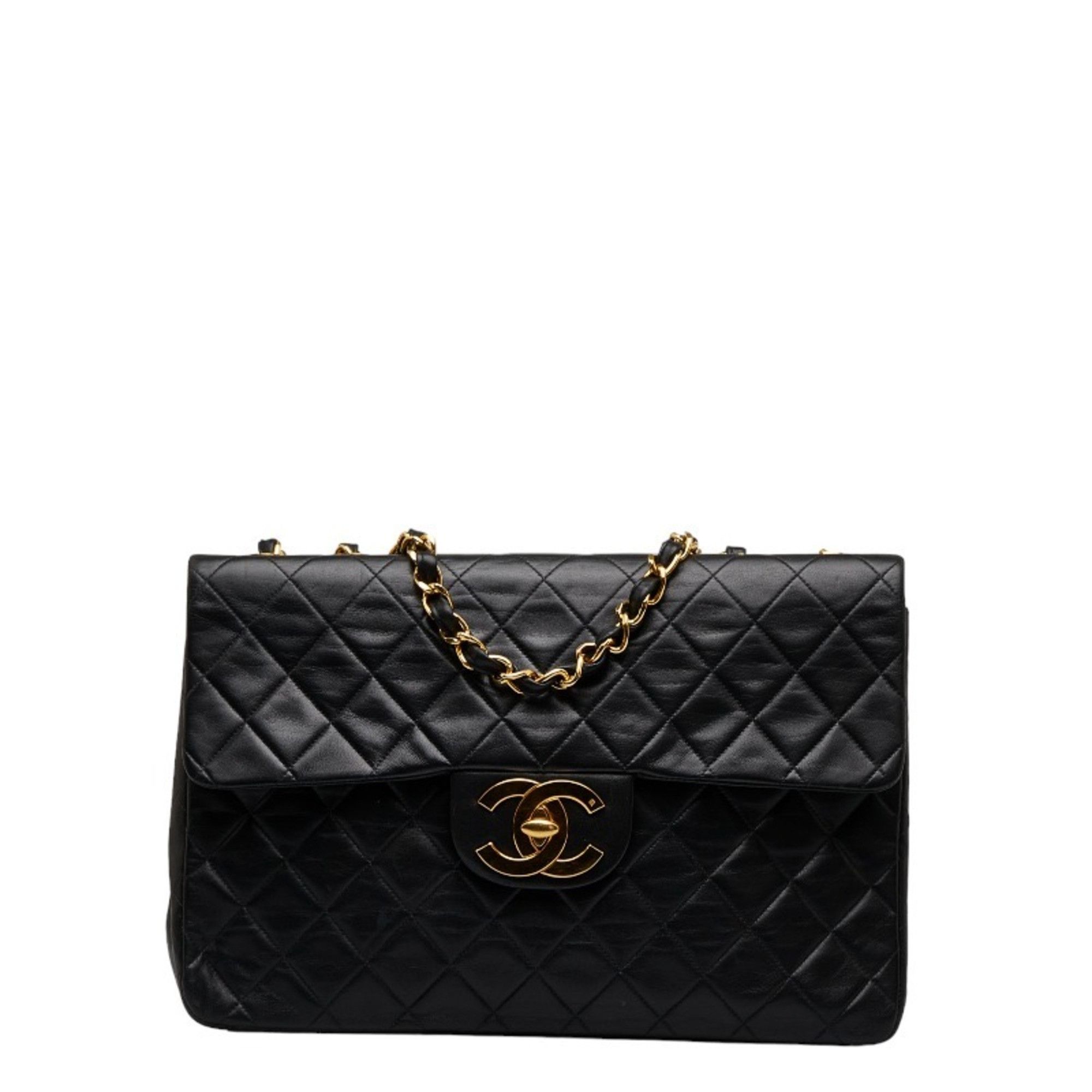image of Chanel Deca Matelasse Coco Mark Chain Shoulder Bag Black Leather Women's