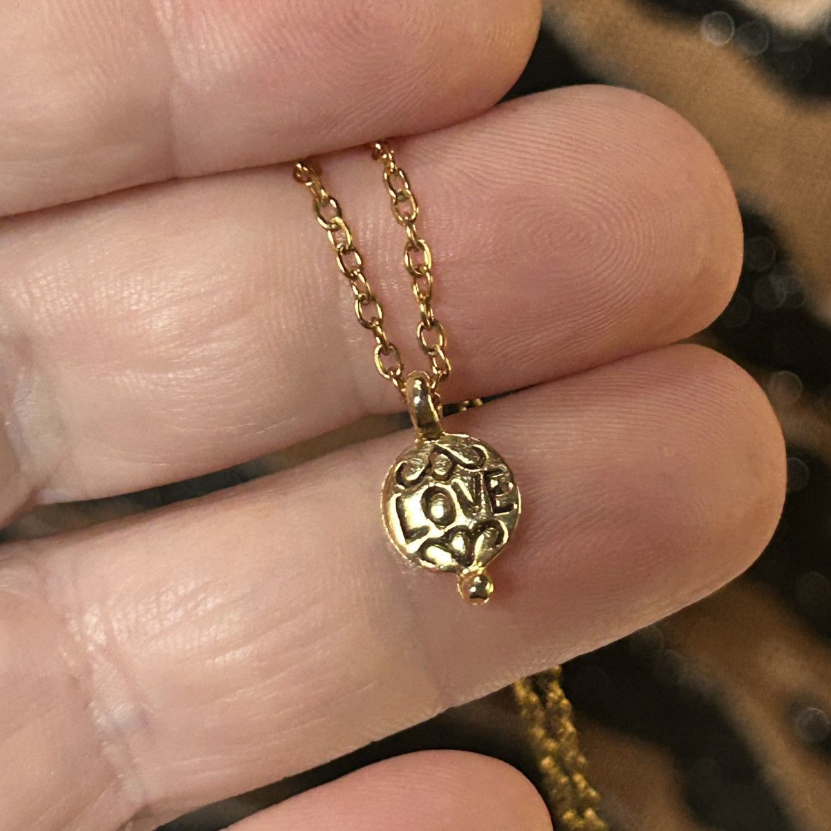 Handmade Handcrafted dual sided “LOVE” gold pendant on chain necklace Size ONE SIZE - 1 Thumbnail
