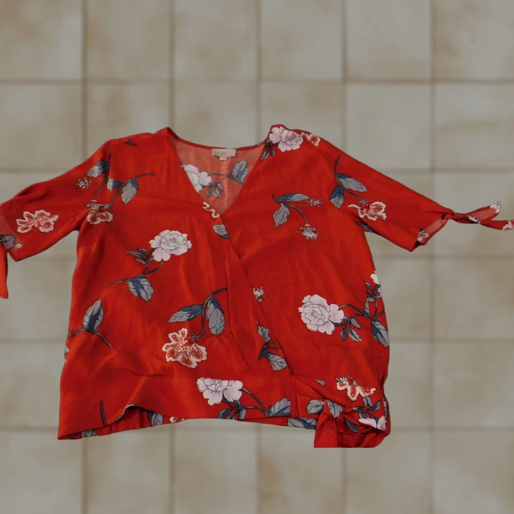 Loft LOFT Outlet Blouse Womens Small Red Floral Wrap V-Neck Tie Sleeve Lightweight Top Size S / US 4 / IT 40 - 1 Thumbnail