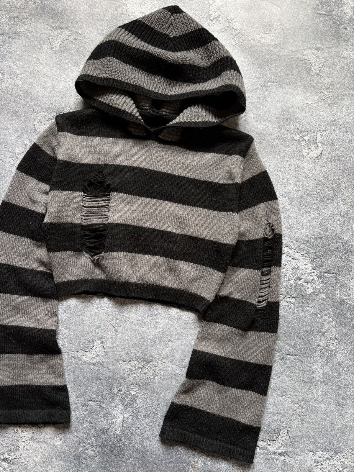 Hysteric Glamour Y2K Striped Distressed Cropped Grunge Knit Sweater Hoodie Size M / US 6-8 / IT 42-44 - 4 Thumbnail
