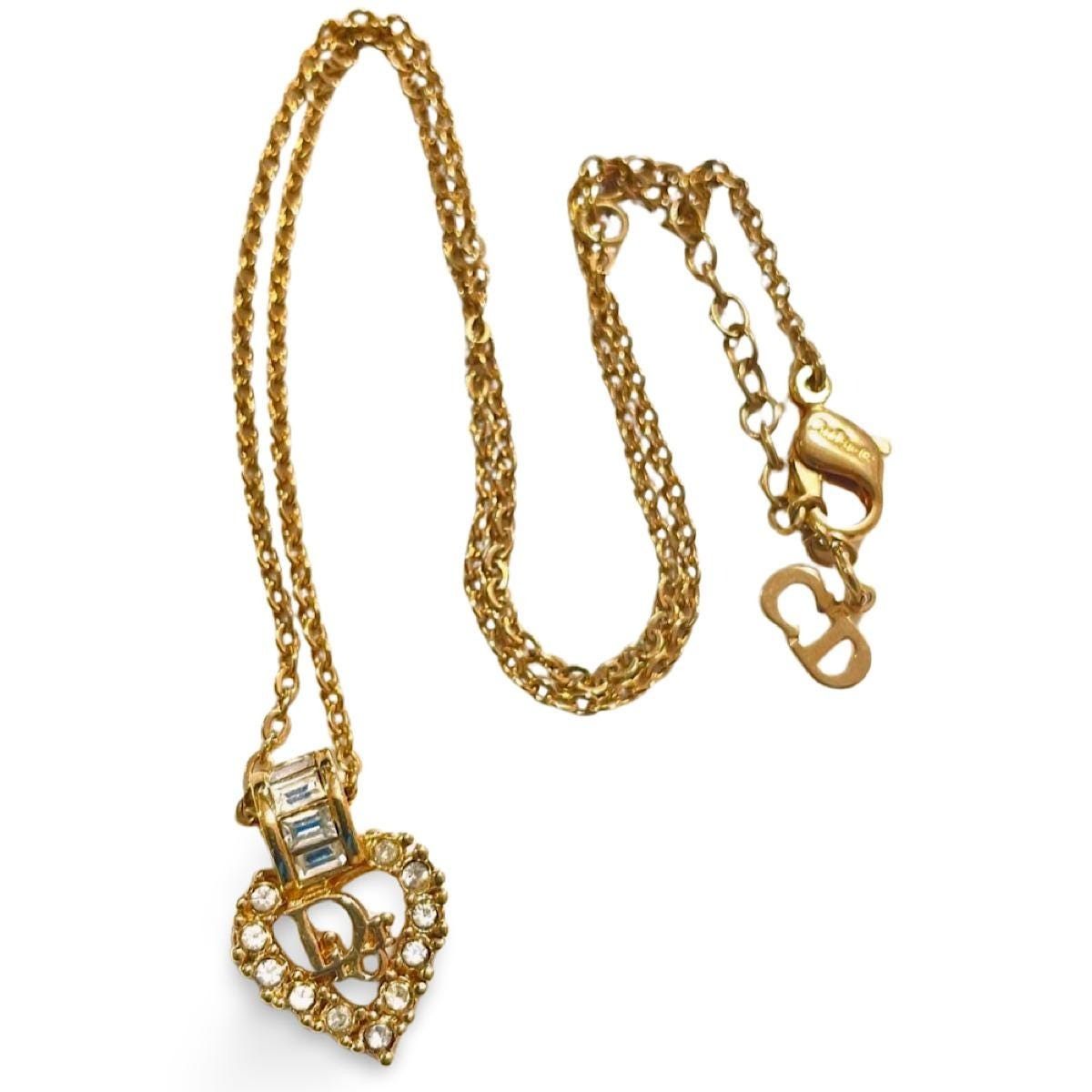 Dior Vintage Christian Dior heart top necklace with rhinestones Size ONE SIZE - 1 Thumbnail