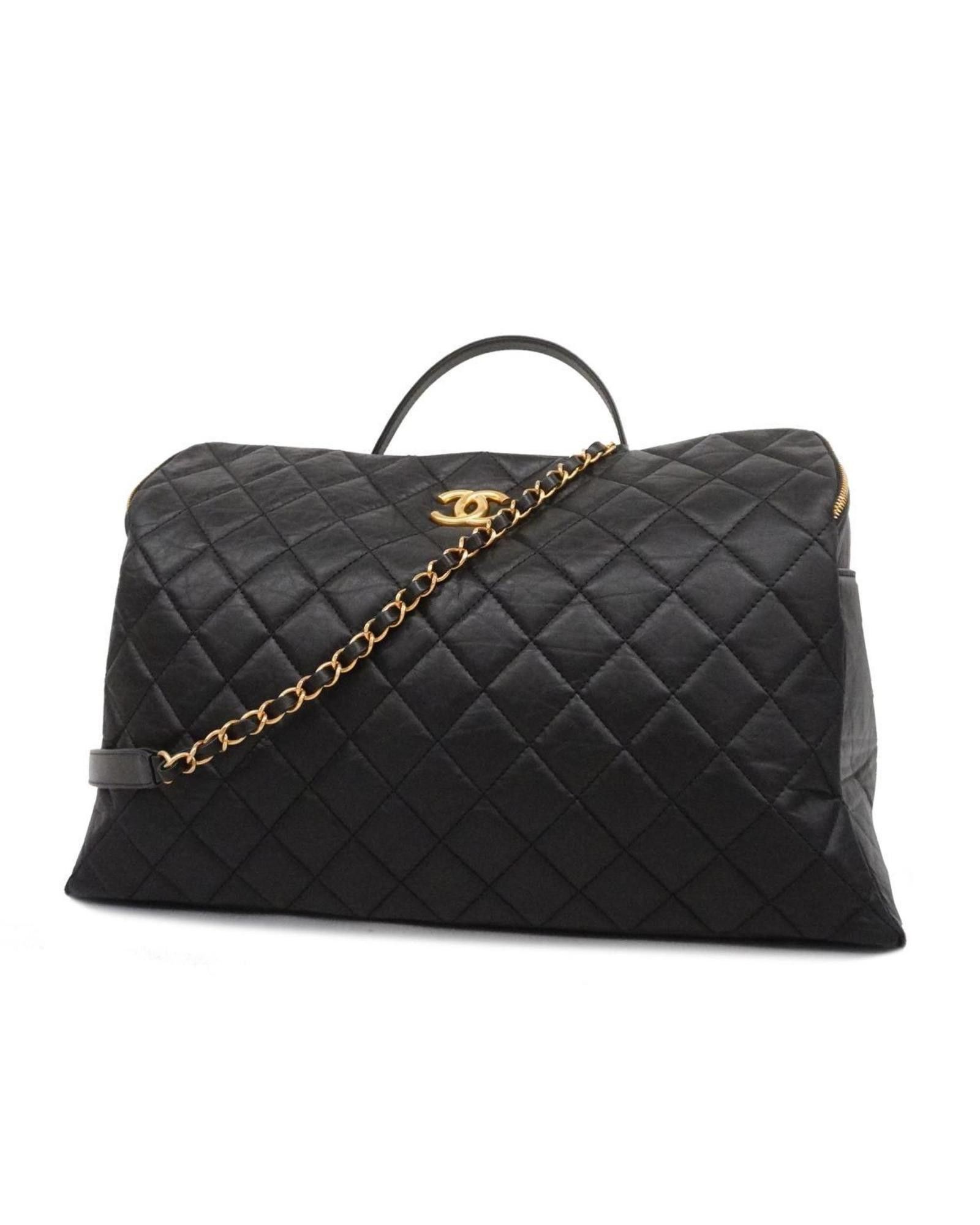image of Chanel Black Leather Convertible Handbag With Timeless Elegance, Women's