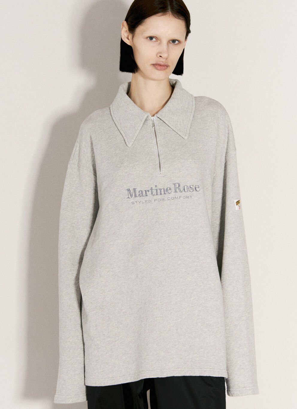 image of Martine Rose Logo Embroidery Zip-Up Polo Sweatshirt in Grey, Women's (Size Small)