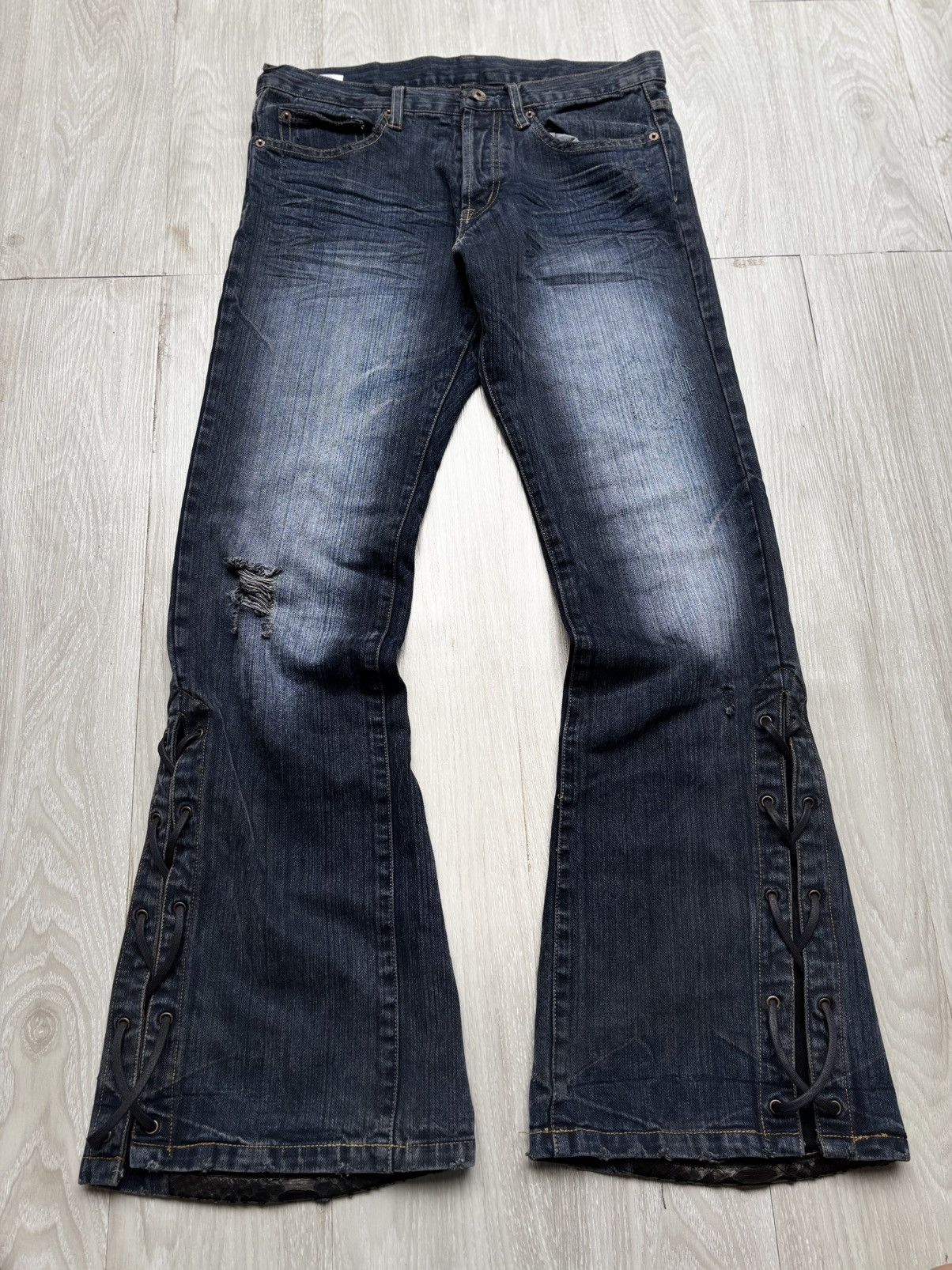 Japanese Brand Vg lace up flare jeans Size US 29 - 1 Thumbnail