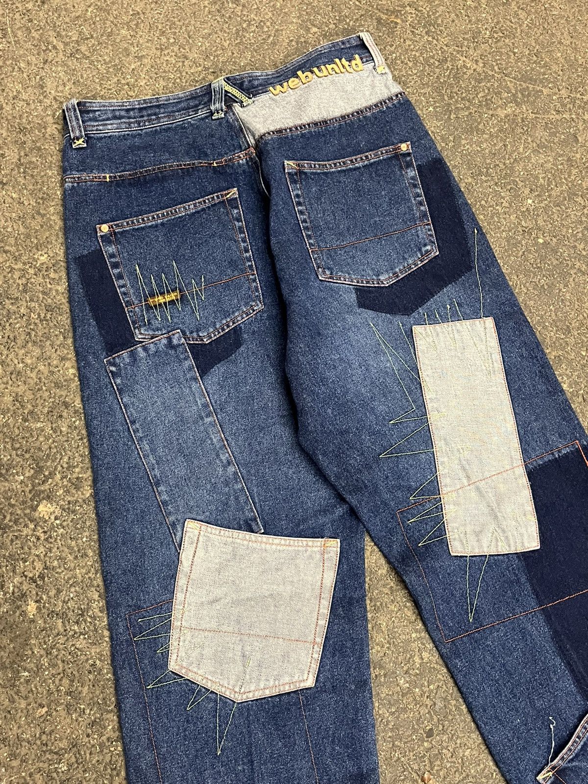 Japanese Brand Y2k baggy fit patchwork multi pocket rare baggy fit denim Size US 34 / EU 50 - 9 Thumbnail