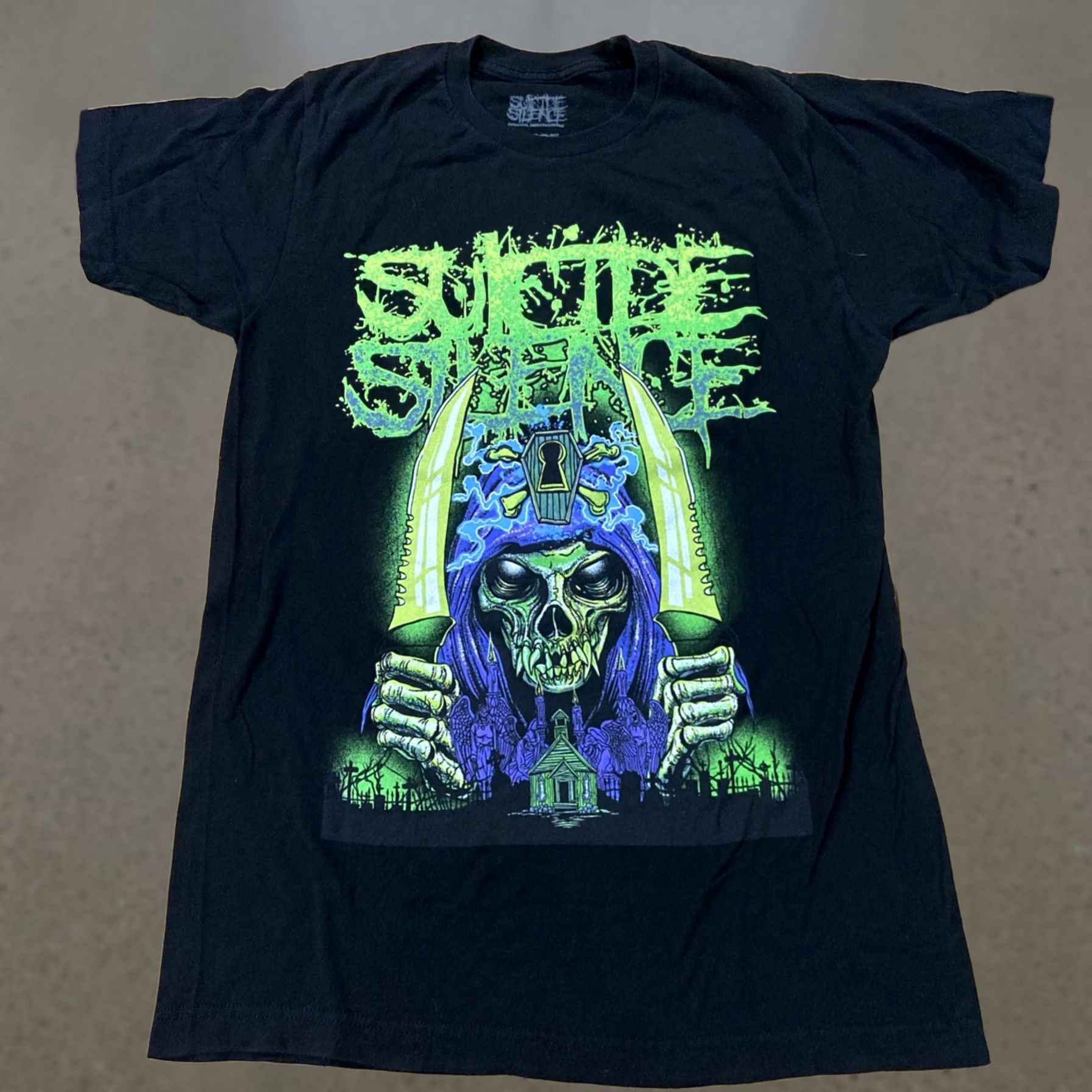 Gildan Womens Suicide Silence Reaper Blades Boyfriend Fit Large Metal Punk Band Tee Shirt L Black Mens Womens Boys Girls Size L / US 10 / IT 46 - 1 Thumbnail