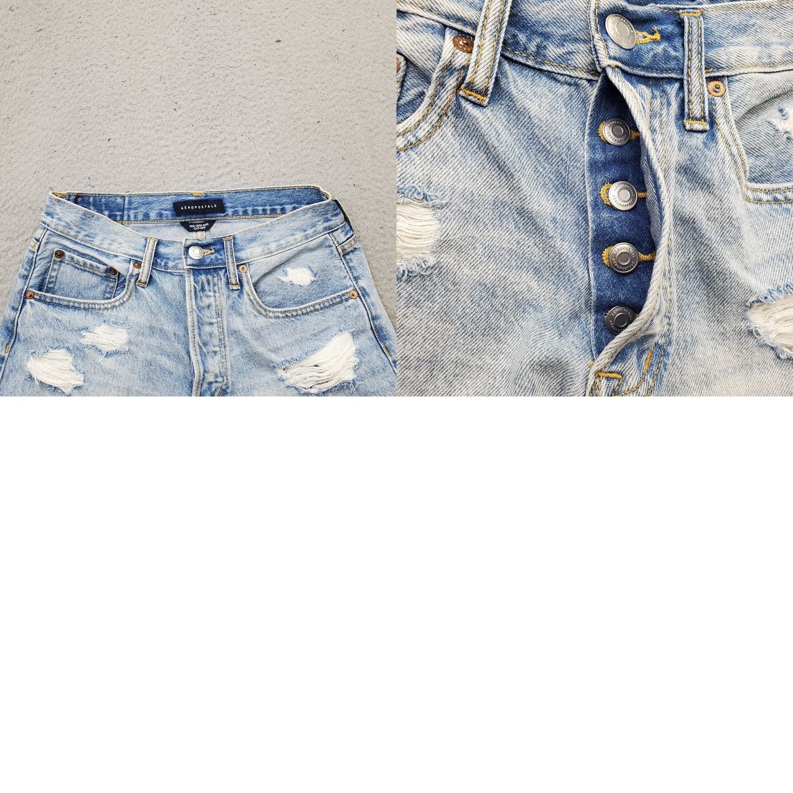 Vintage Aéropostale Womens 6 Blue Distressed High Rise Cut-off Shorts Button Fly 90s Style Denim Shorts Size 28" / US 6 / IT 42 - 8 Thumbnail