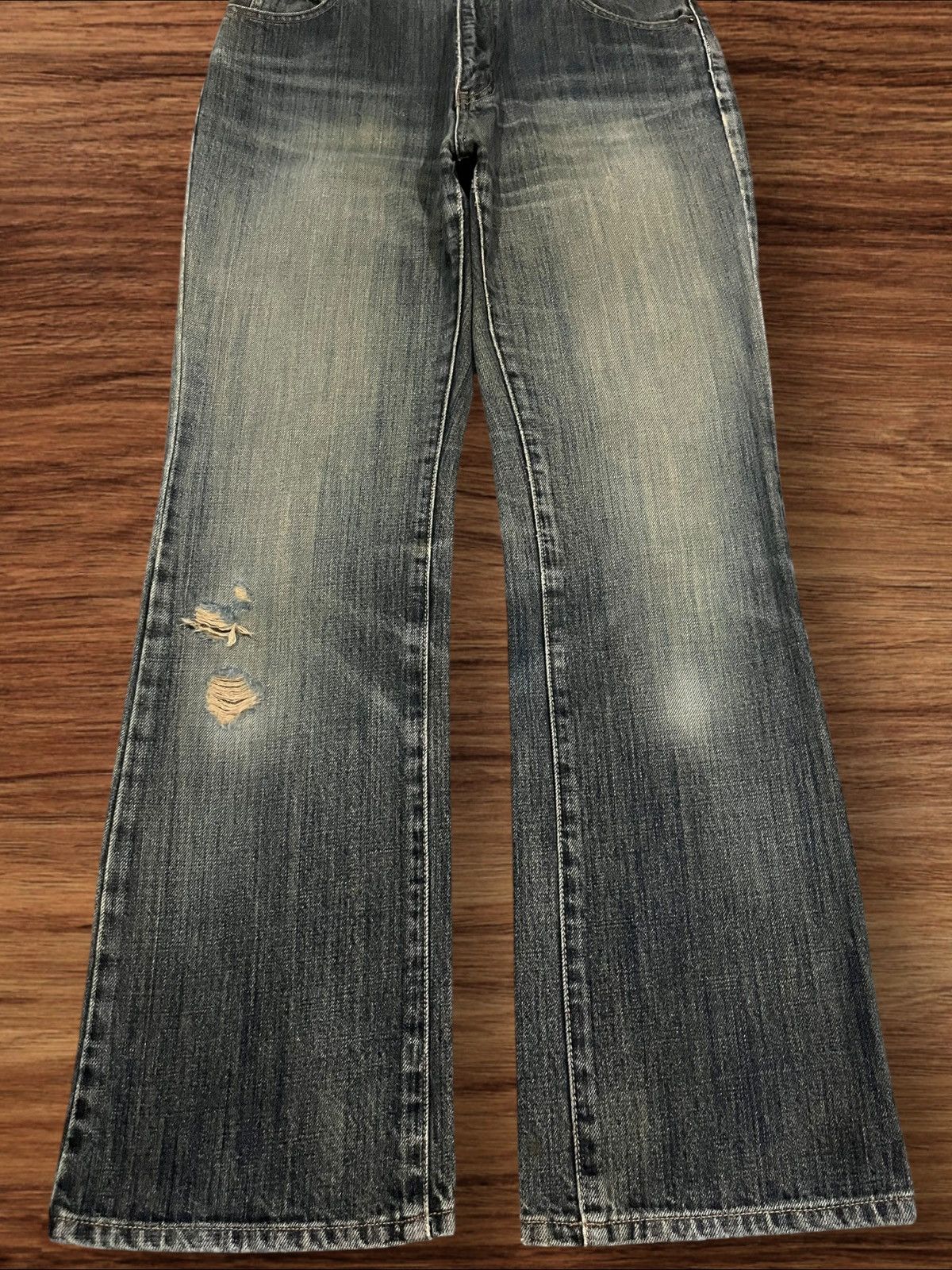Japanese Brand Vintage Japanese Brand Faded Dark Blue Distressed Flare Jean Size US 28 / EU 44 - 7 Thumbnail