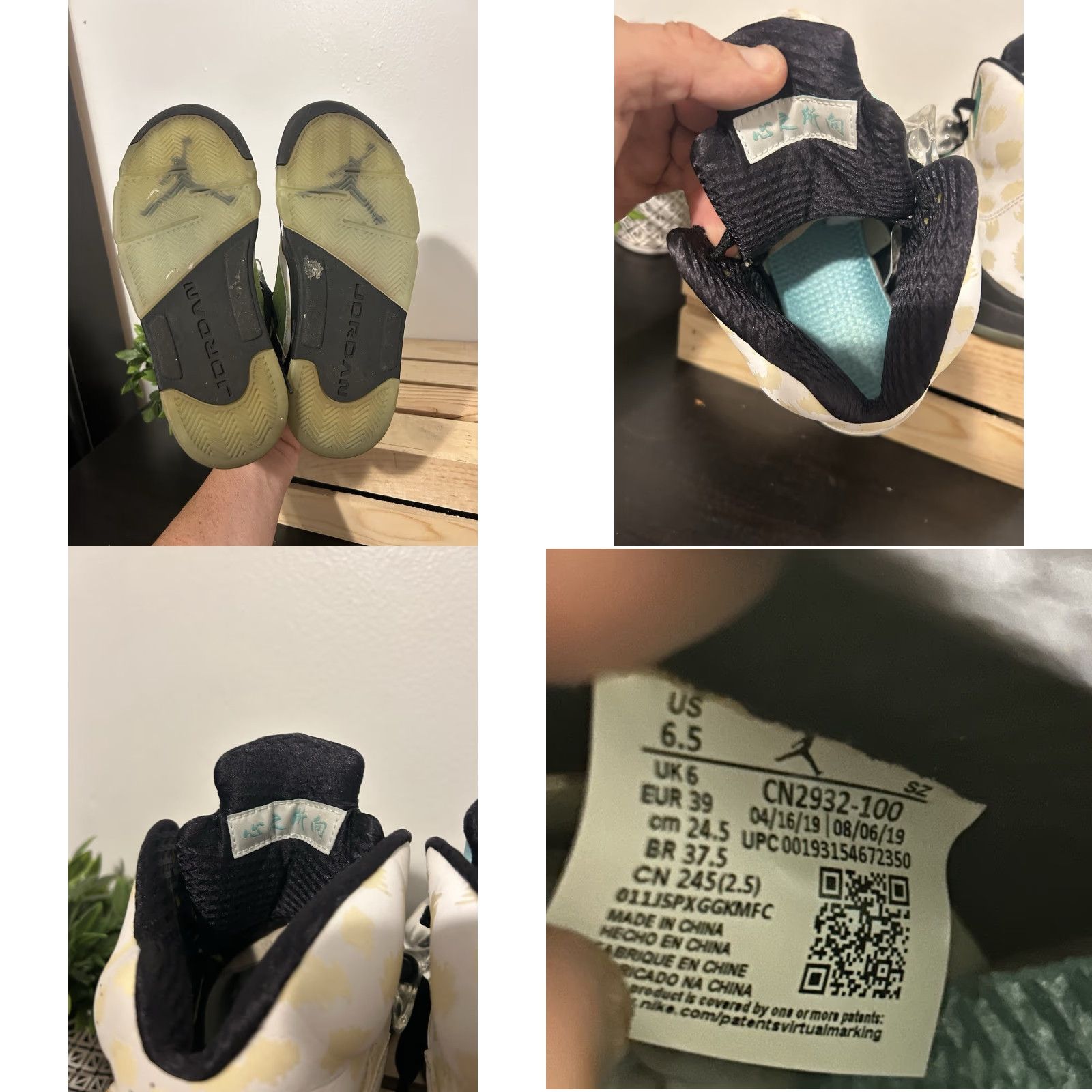 Nike VINTAGE Nike Air Jordan 5 Retro Sneaker Mens White Green 6.5 High Top Leather Athletic Casual Workwear 2019 CN2932-100 Shoes Size US 6 / EU 39 - 9 Thumbnail