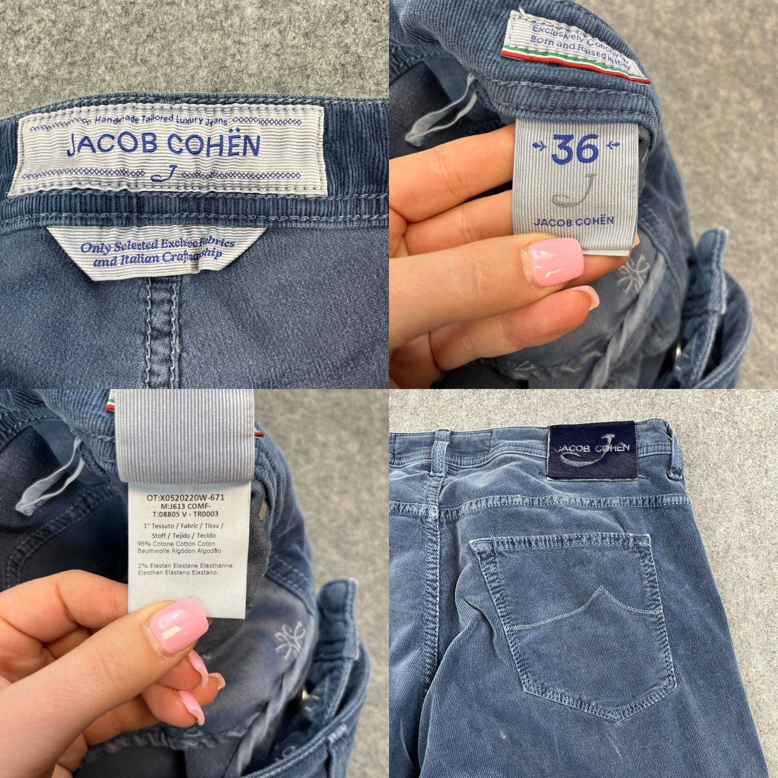 Jacob Cohen Jacob Cohen Mens Jeans Regular Tapered 34 32 Blue Corduroy Cotton Elastan 5-Pocket Denim Italy Size US 34 / EU 50 - 8 Thumbnail