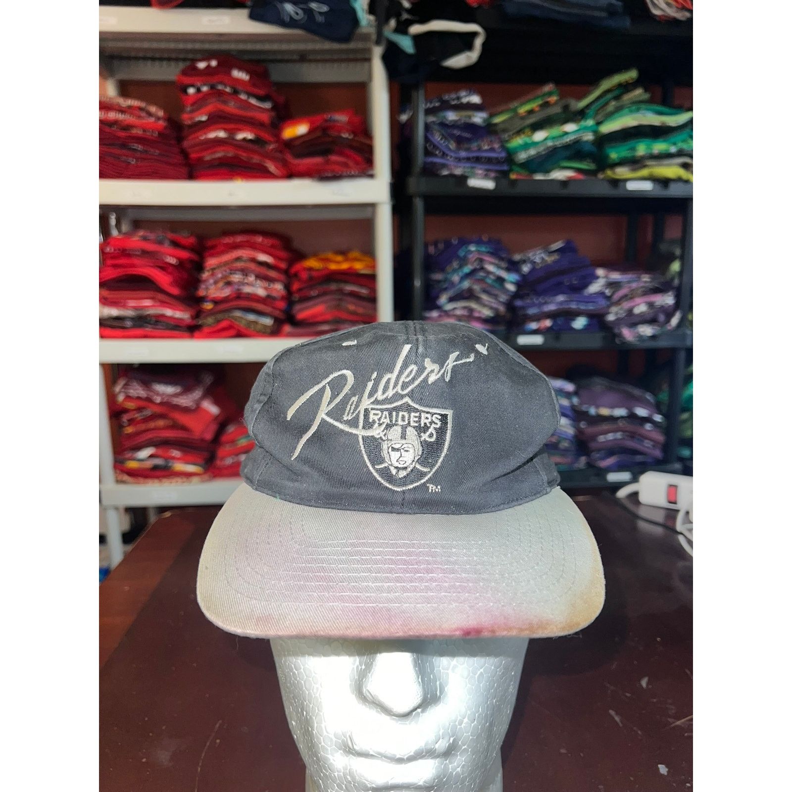 Vintage Vintage Los Angeles Raiders Script Hat Shield Stained 90s Size ONE SIZE - 1 Thumbnail