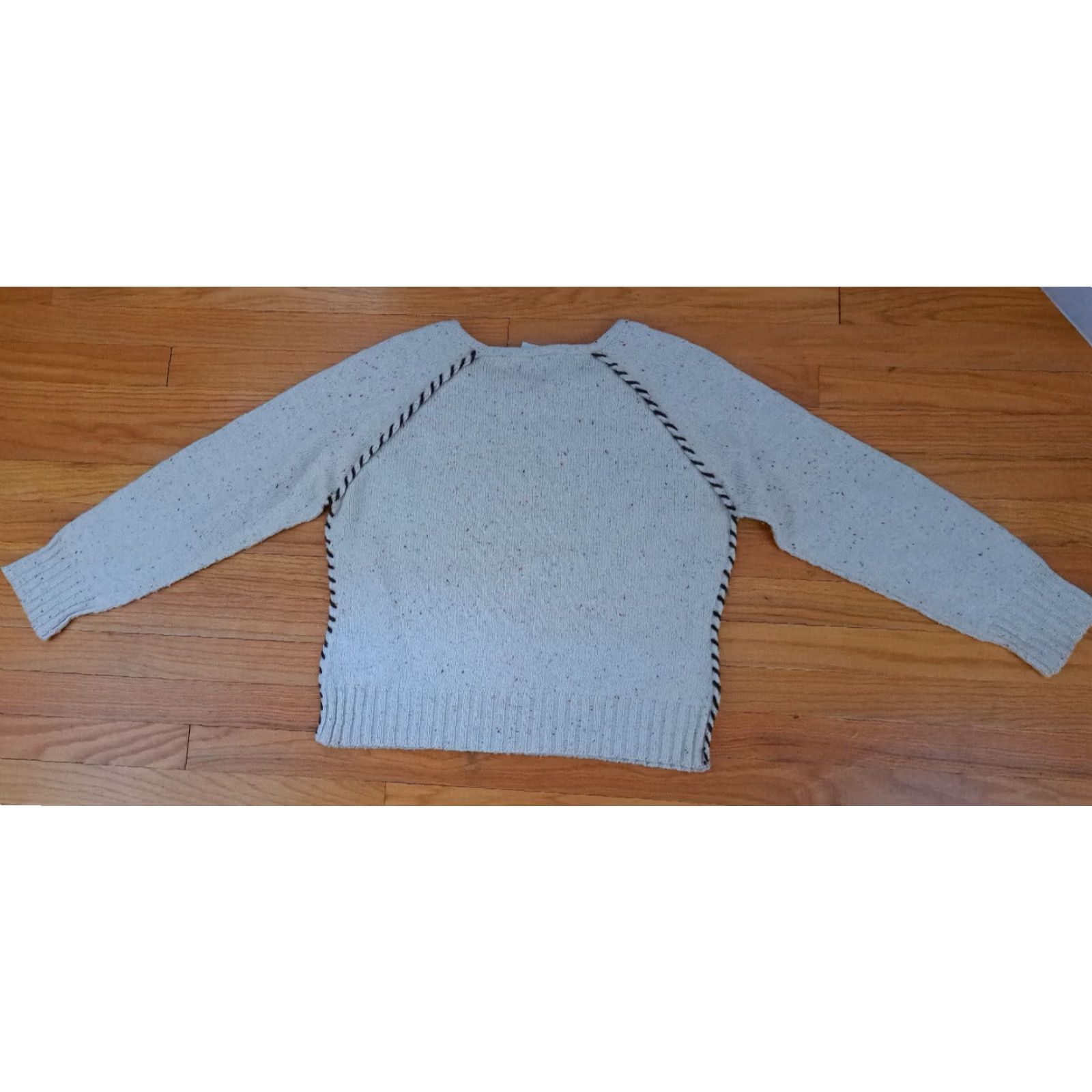Liz Claiborne Liz Claiborne Sweat e r Knit Cotton Roped Trim Sweater Large Women Cream Long Sleeve Round Neck Pullover 21in Long 21in Pit to Pit Size L / US 10 / IT 46 - 4 Thumbnail