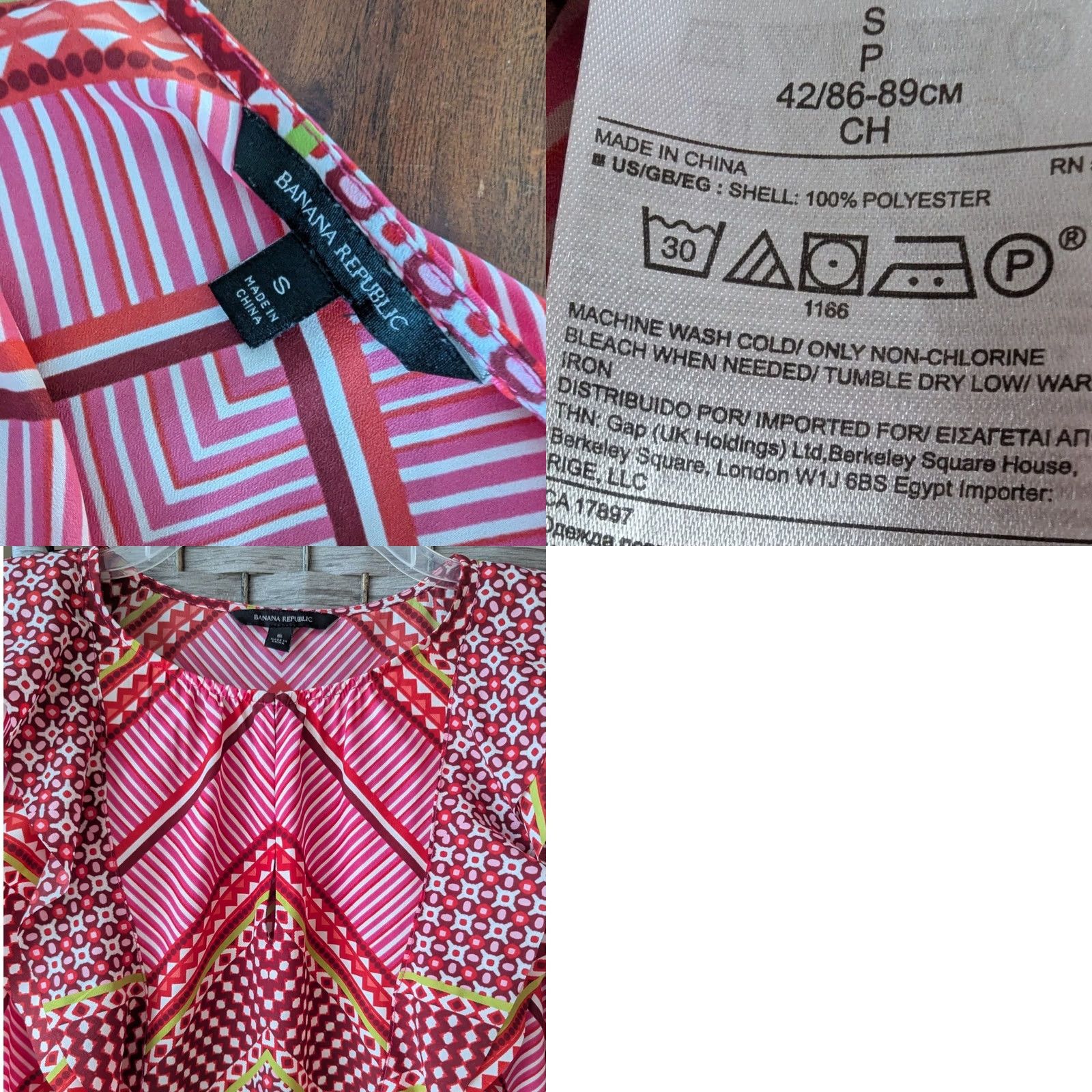 Banana Republic Banana Republic Blouse Top V-Neck Sleeveless Geometric Ruffle Multicolor Red Pink Sz S Womens Size S / US 4 / IT 40 - 8 Thumbnail