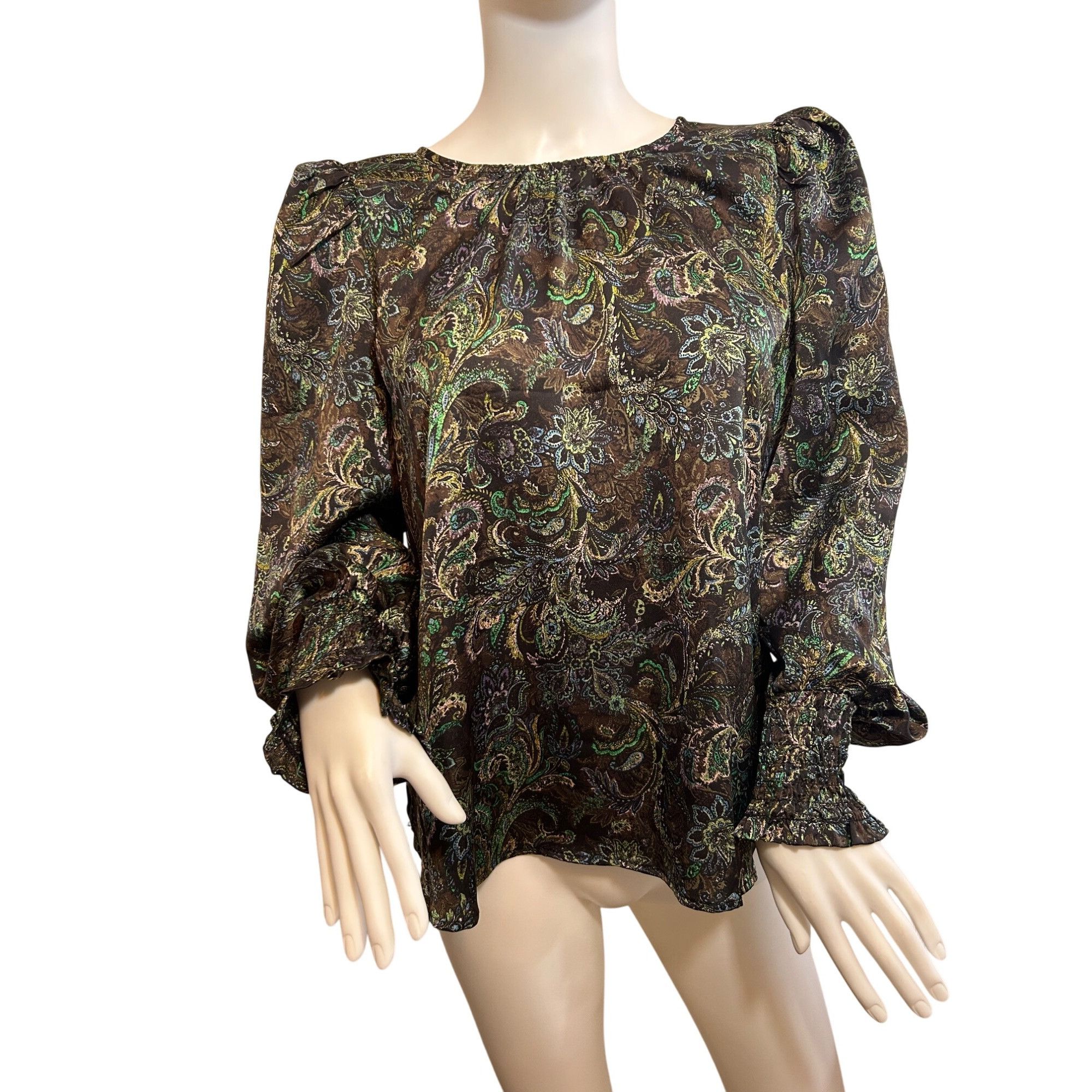 Other Pleione Women’s Blouse M Long Puff Sleeve Paisley Floral Bro Size M / US 6-8 / IT 42-44 - 1 Thumbnail