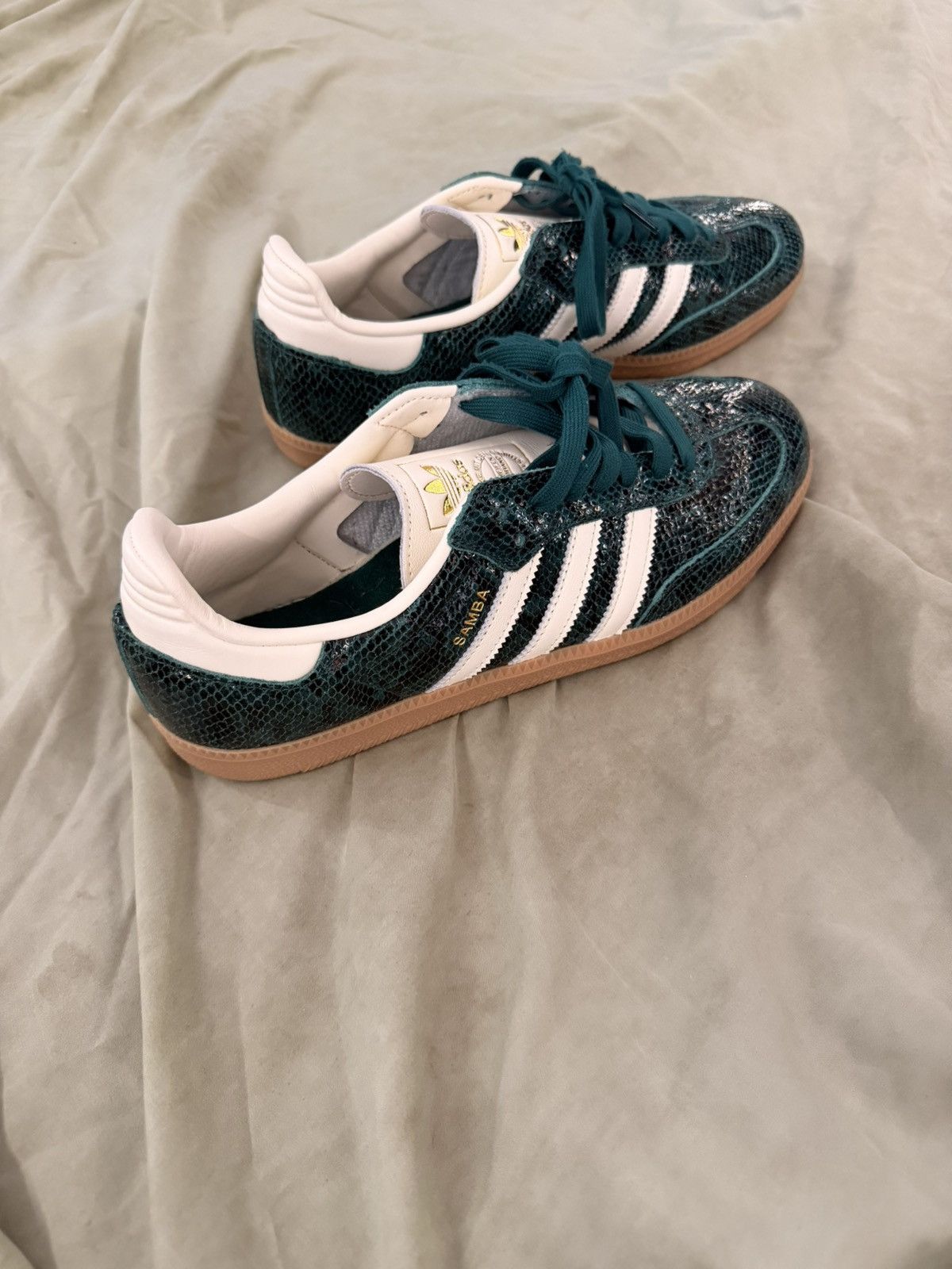Adidas Adidas “UNISEX” Green Embossed Snakeskin Leather Sneakers Size US 10 / IT 40 - 5 Thumbnail