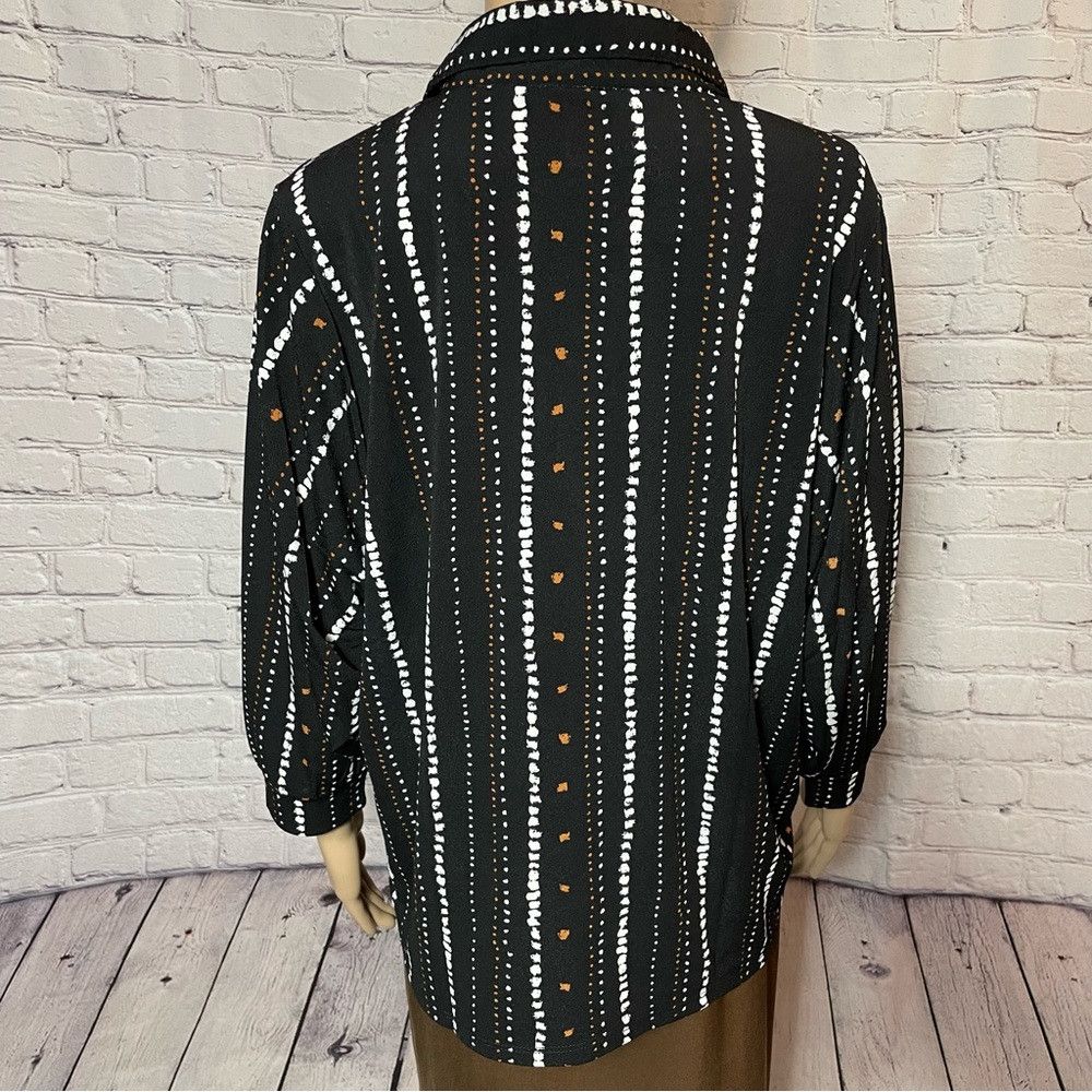 Other NWT New Adrienne Vittadini Black Stripe Shirt 3/4 Sleeve Bu Size XL / US 12-14 / IT 48-50 - 3 Thumbnail