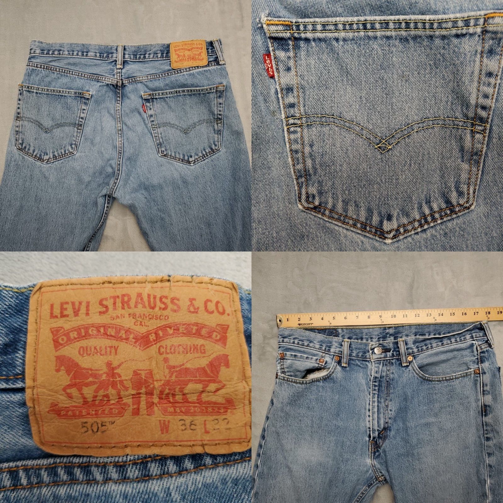 Denime VINTAGE Levis Jeans Mens 36x32 Blue 505 Regular Fit Straight Leg Distressed Denim Pants Size US 36 / EU 52 - 8 Thumbnail