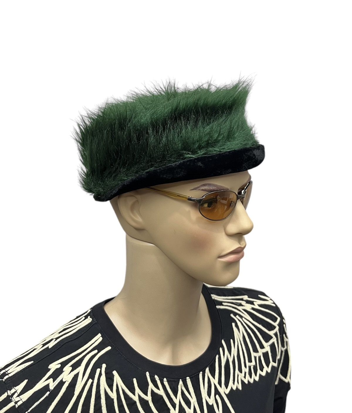 Japanese Brand Vintage MAXIM Punk Green Hairy Hat Vivienne Westwood Style💥 Size ONE SIZE - 3 Thumbnail