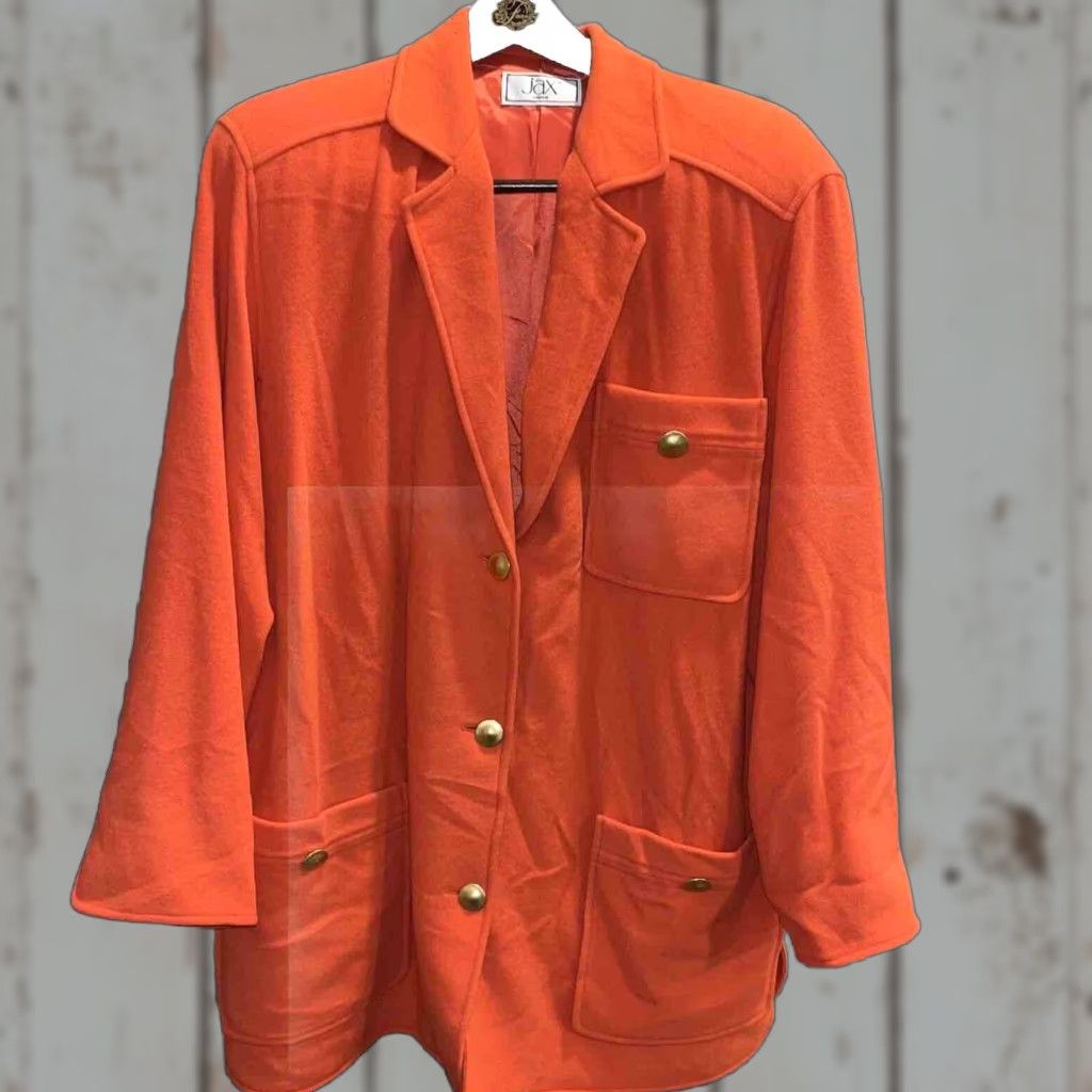 Vintage JAX CANADA Blazer Women Size 10 Orange Wool Blend Cashmere Gold Buttons Pockets Coat Size L / US 10 / IT 46 - 1 Thumbnail