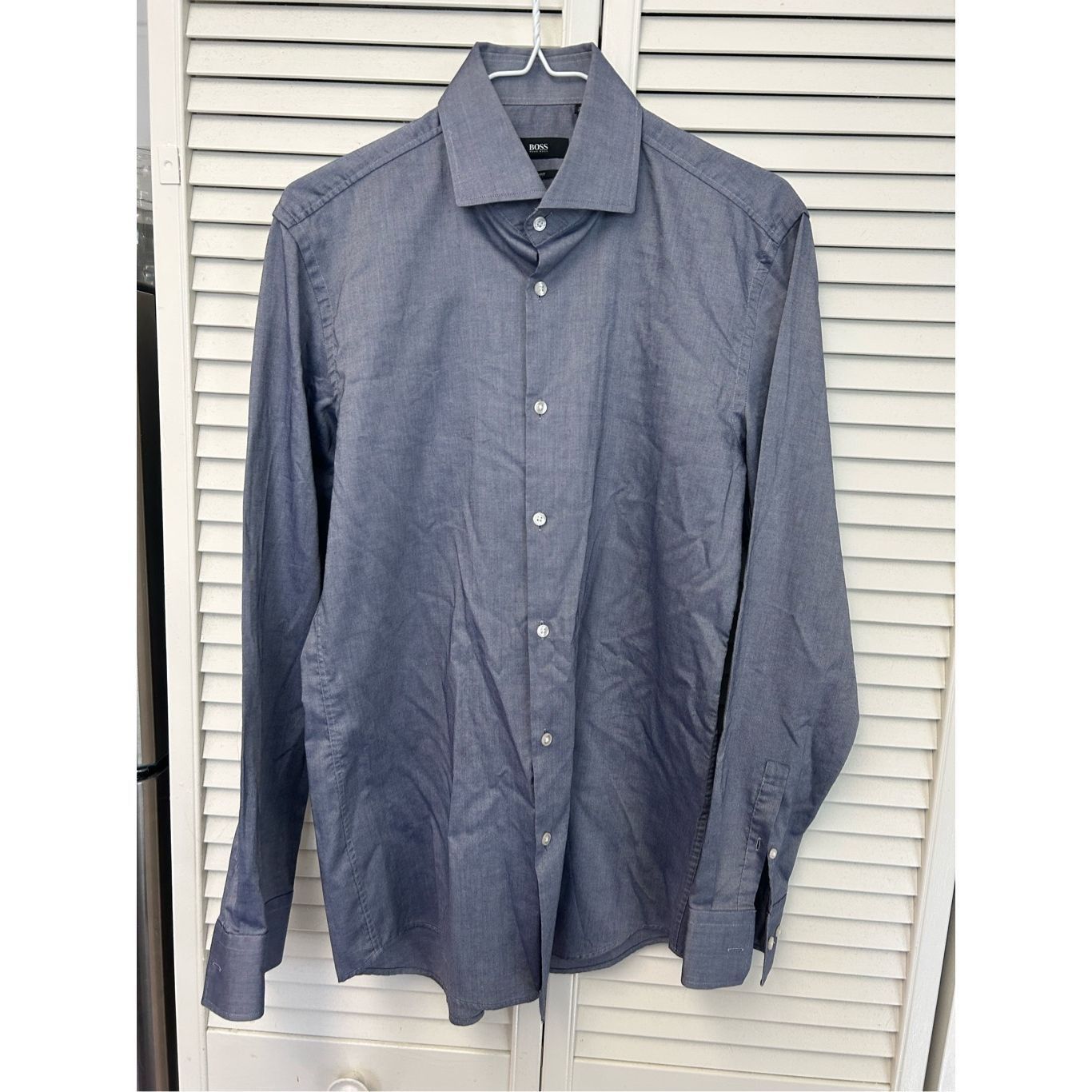Hugo Boss Hugo BOSS Slim Fit Cotton Slate Blue Button-Up Shirt, Sz 39/ Size US L / EU 52-54 / 3 - 1 Thumbnail