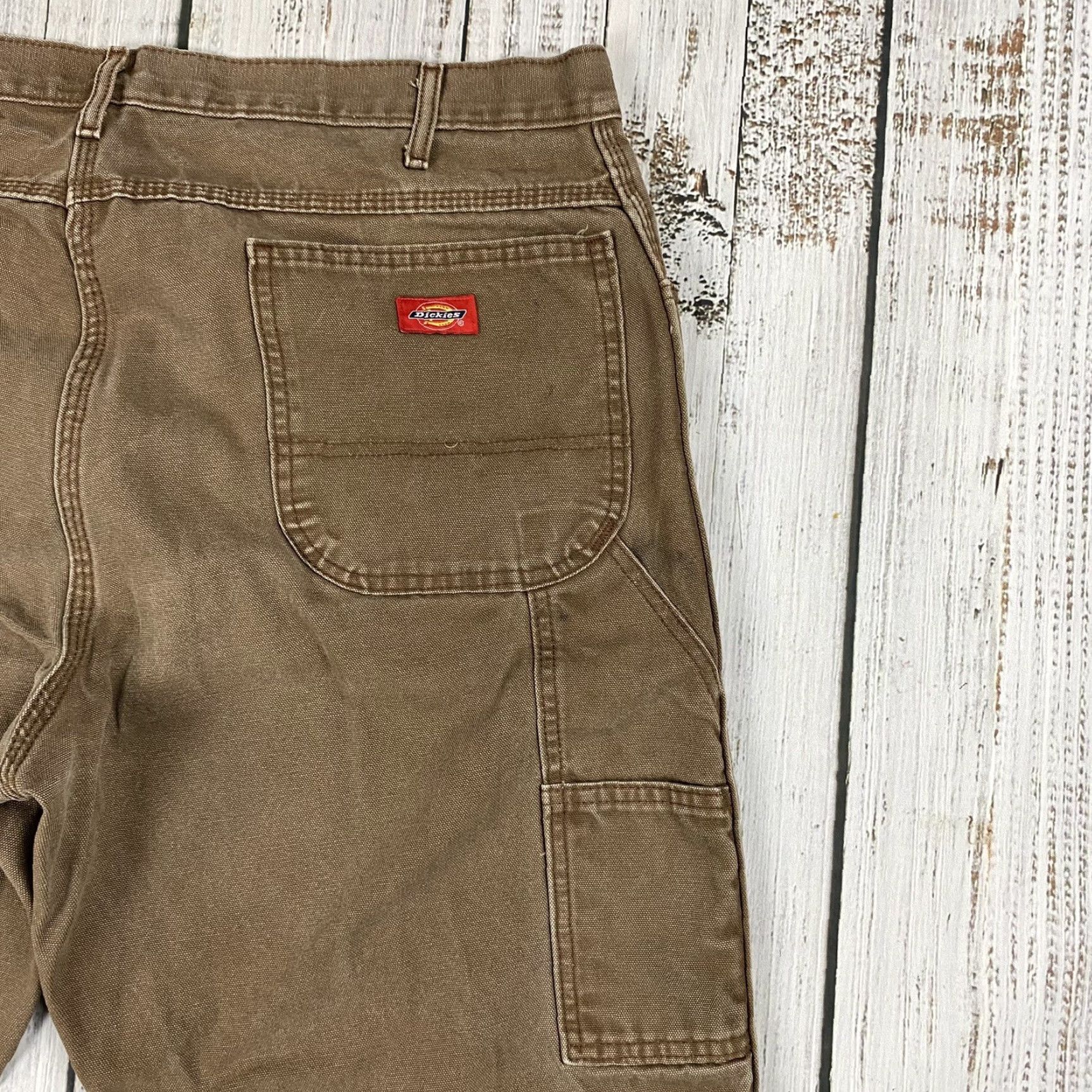 Dickies DICKIES Mens Relaxed Straight Leg Duck Carpenter Pants Distressed Brown 38x34 Size US 38 / EU 54 - 3 Thumbnail