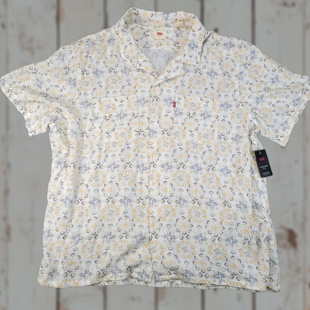 Levi's Levi's Shirt Mens XL Relaxed Fit White Blue Yellow Geometric New Classic Camper Size US XL / EU 56 / 4 - 1 Thumbnail